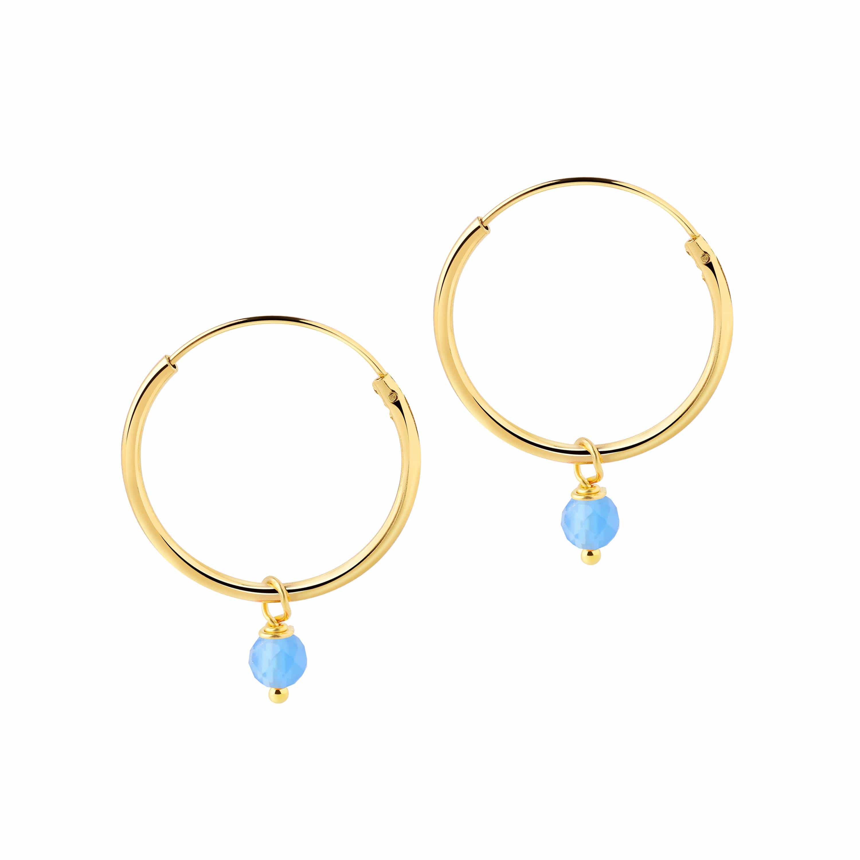 Gold Plated Hoop Earrings with Blue Stone