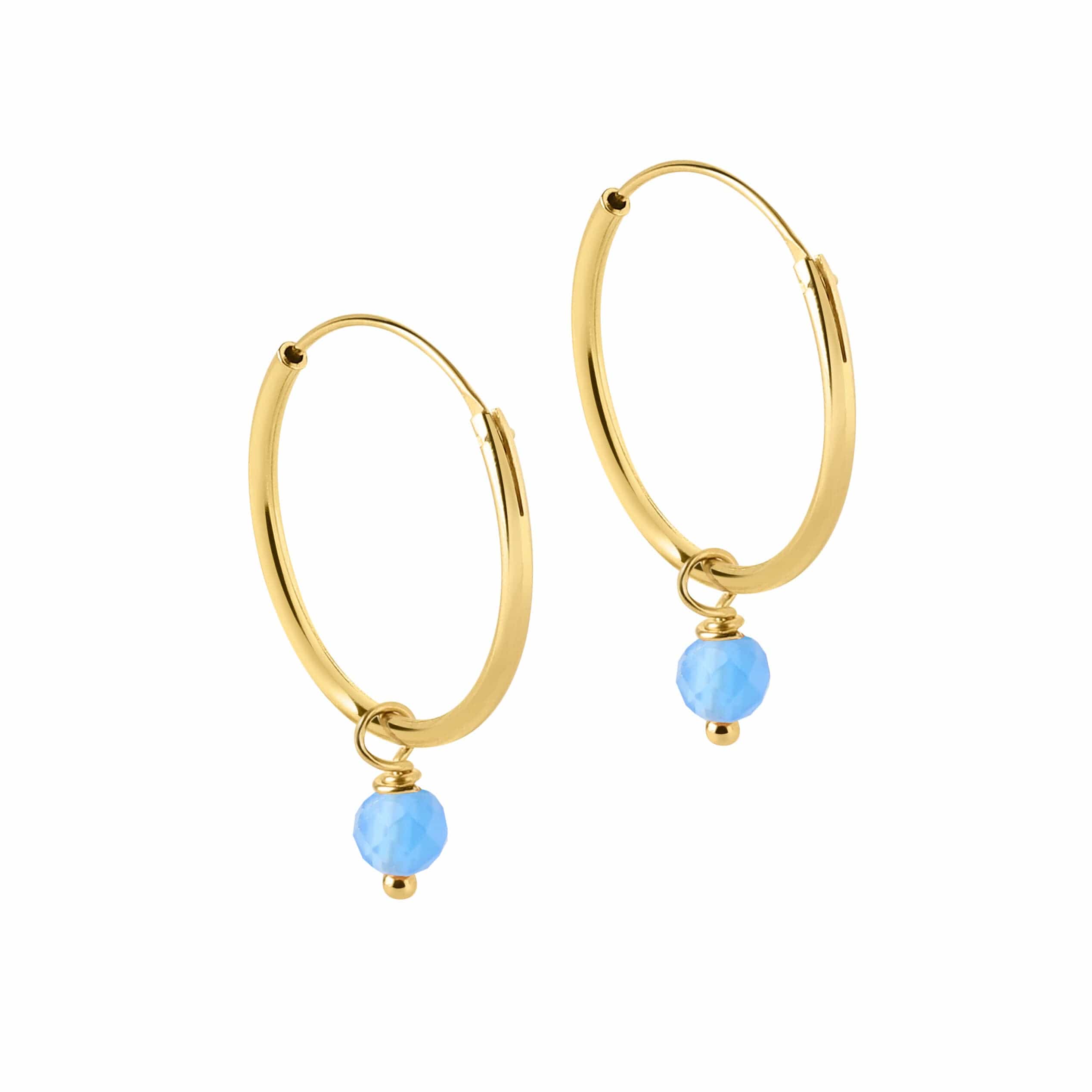 Medium Gold Plated Hoop Earrings with Blue Stone