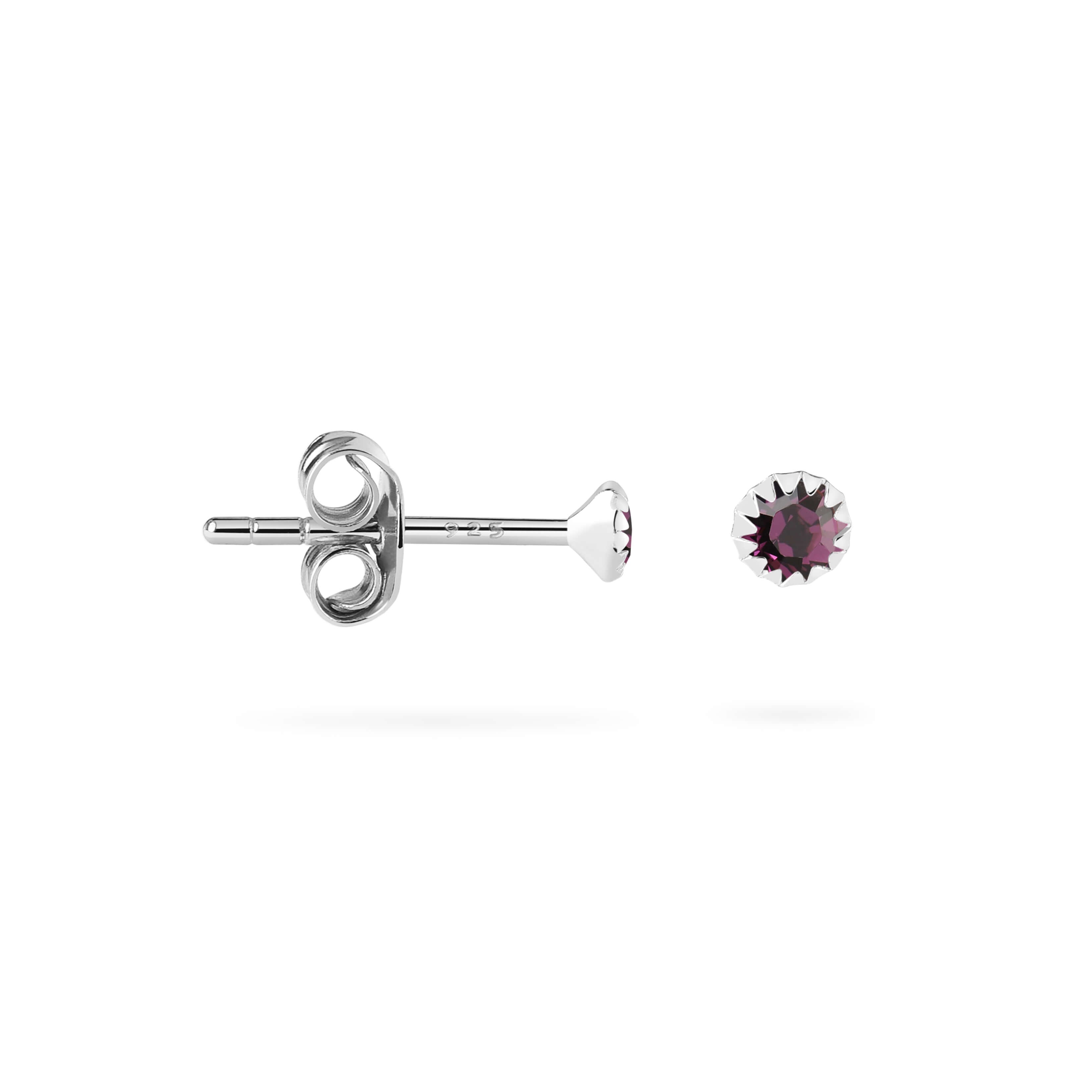 front view Amethyst Stud Earrings 925 Silver, amethist oorknop zilver