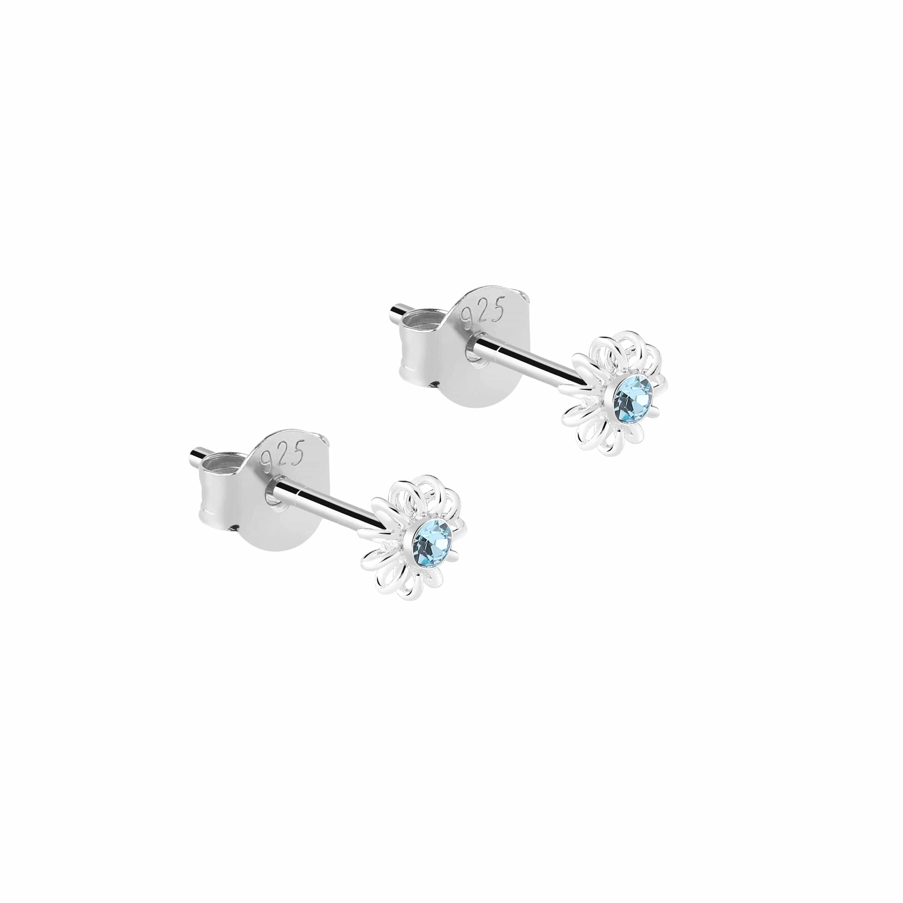 Crystal Flower Stud Earrings 925 Silver