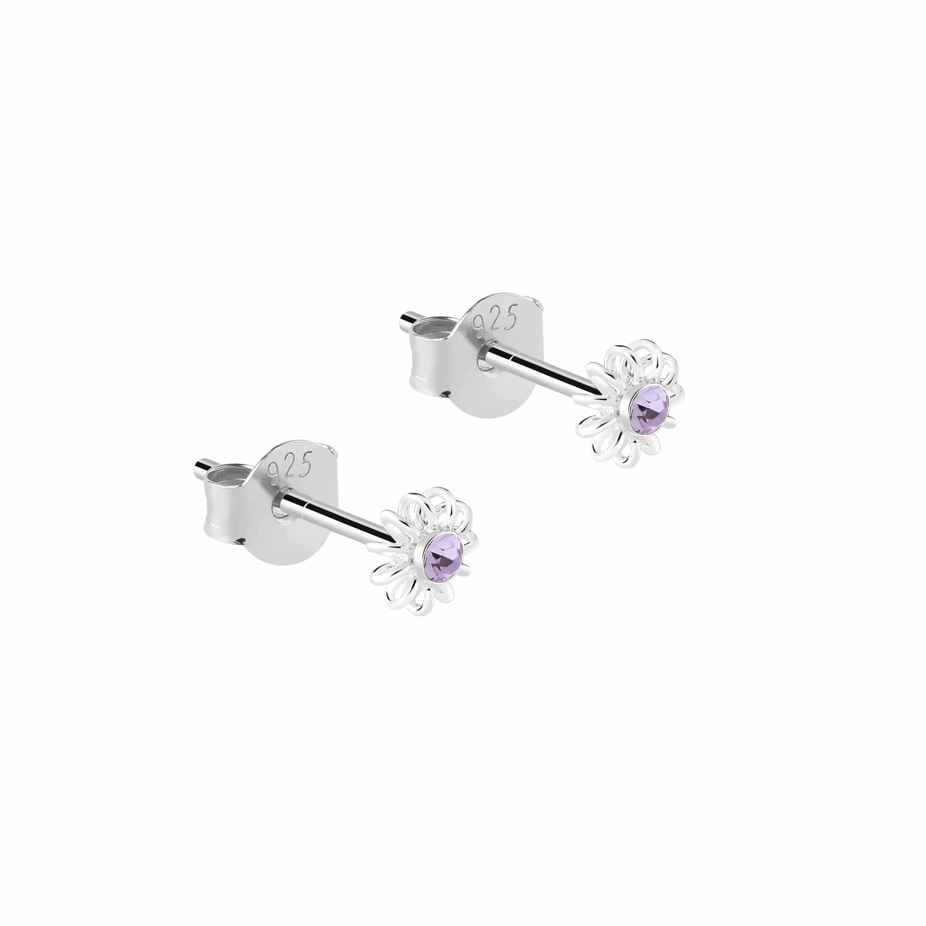 Crystal Flower Stud Earrings 925 Silver
