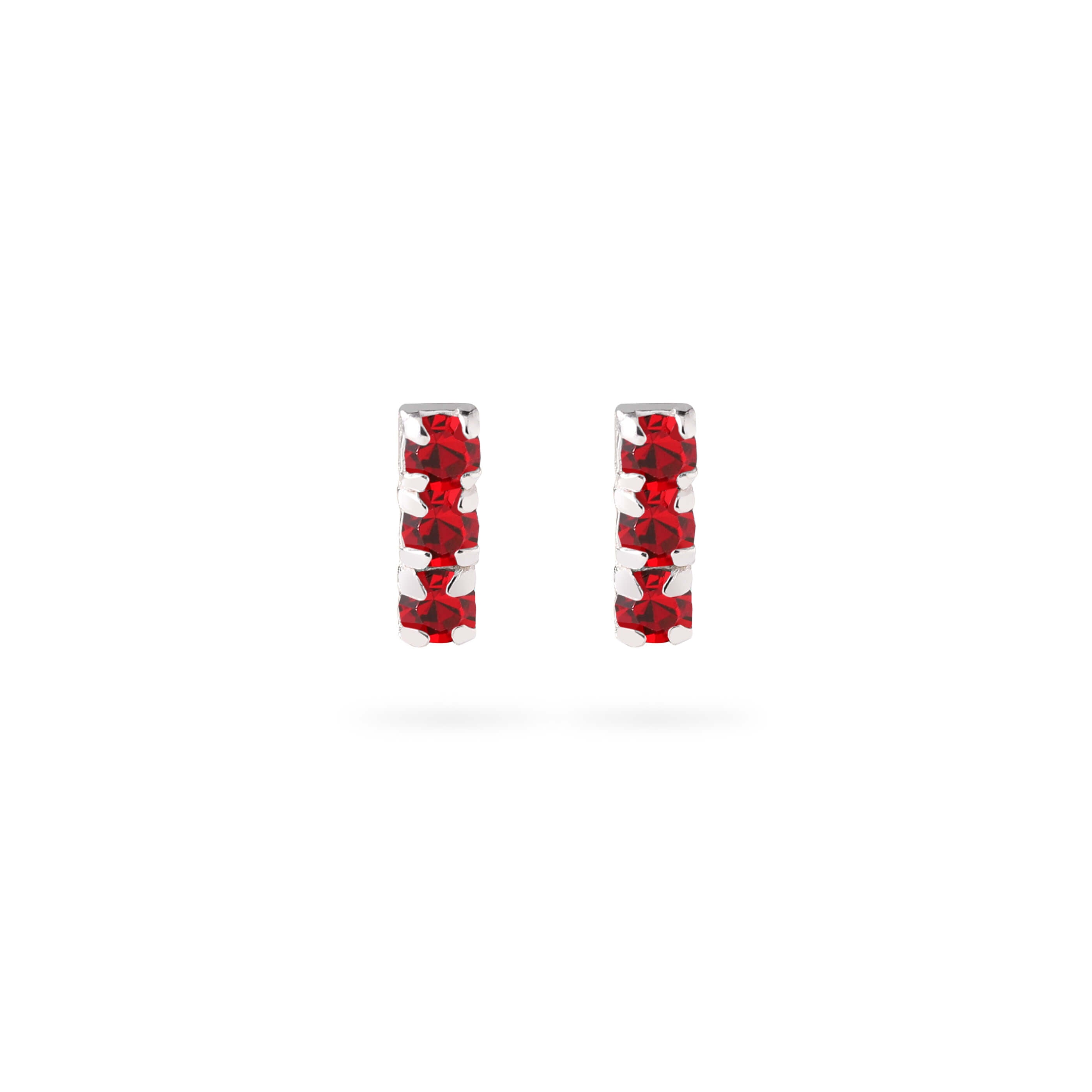Triple Ruby Stud Earrings 925 Silver