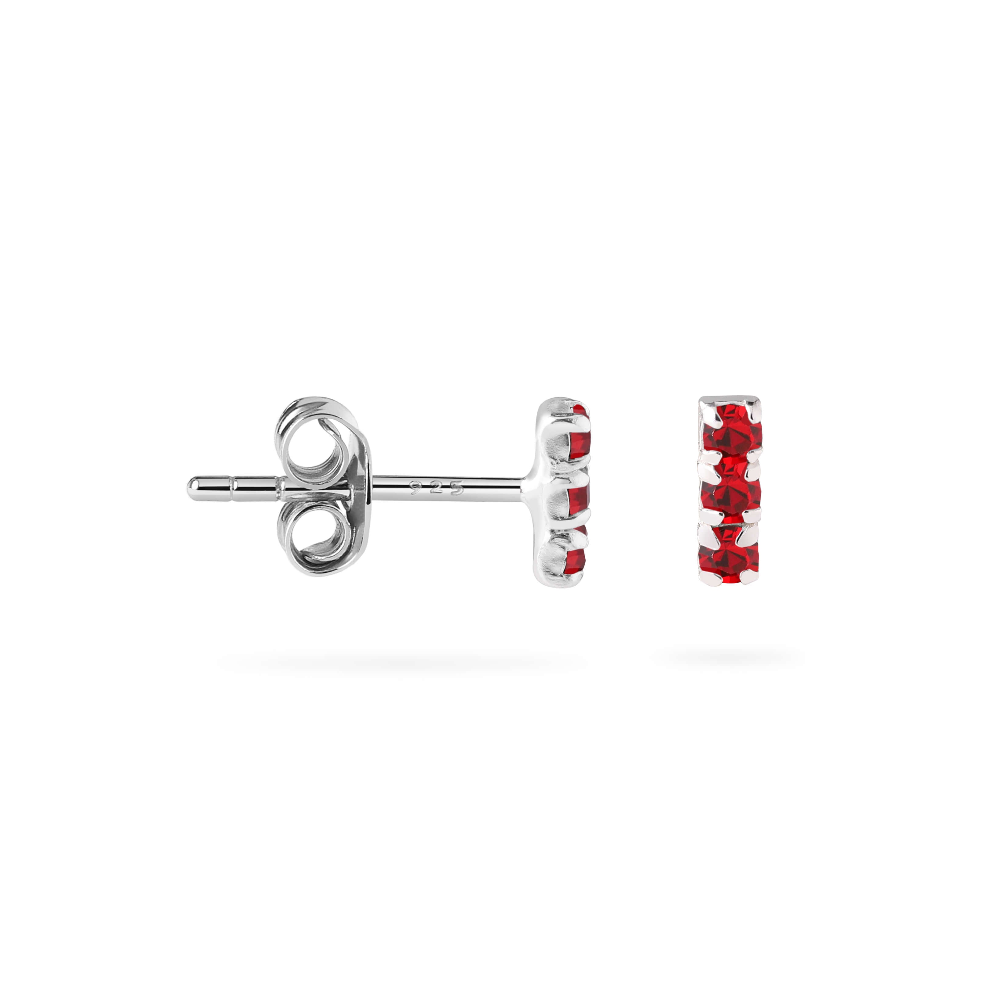 Triple Ruby Stud Earrings 925 Silver