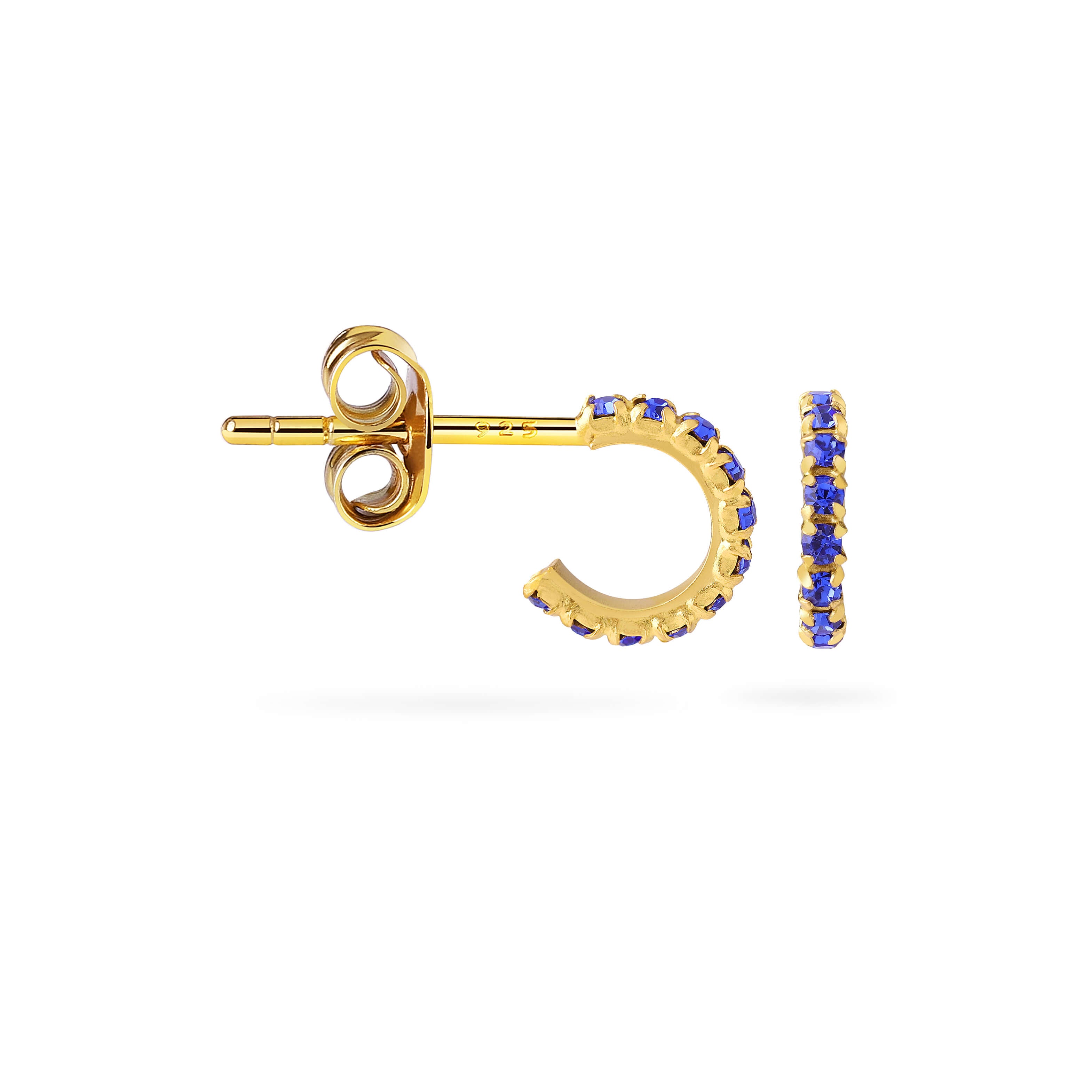 Blue Sapphire Hoop Earrings Gold Plated
