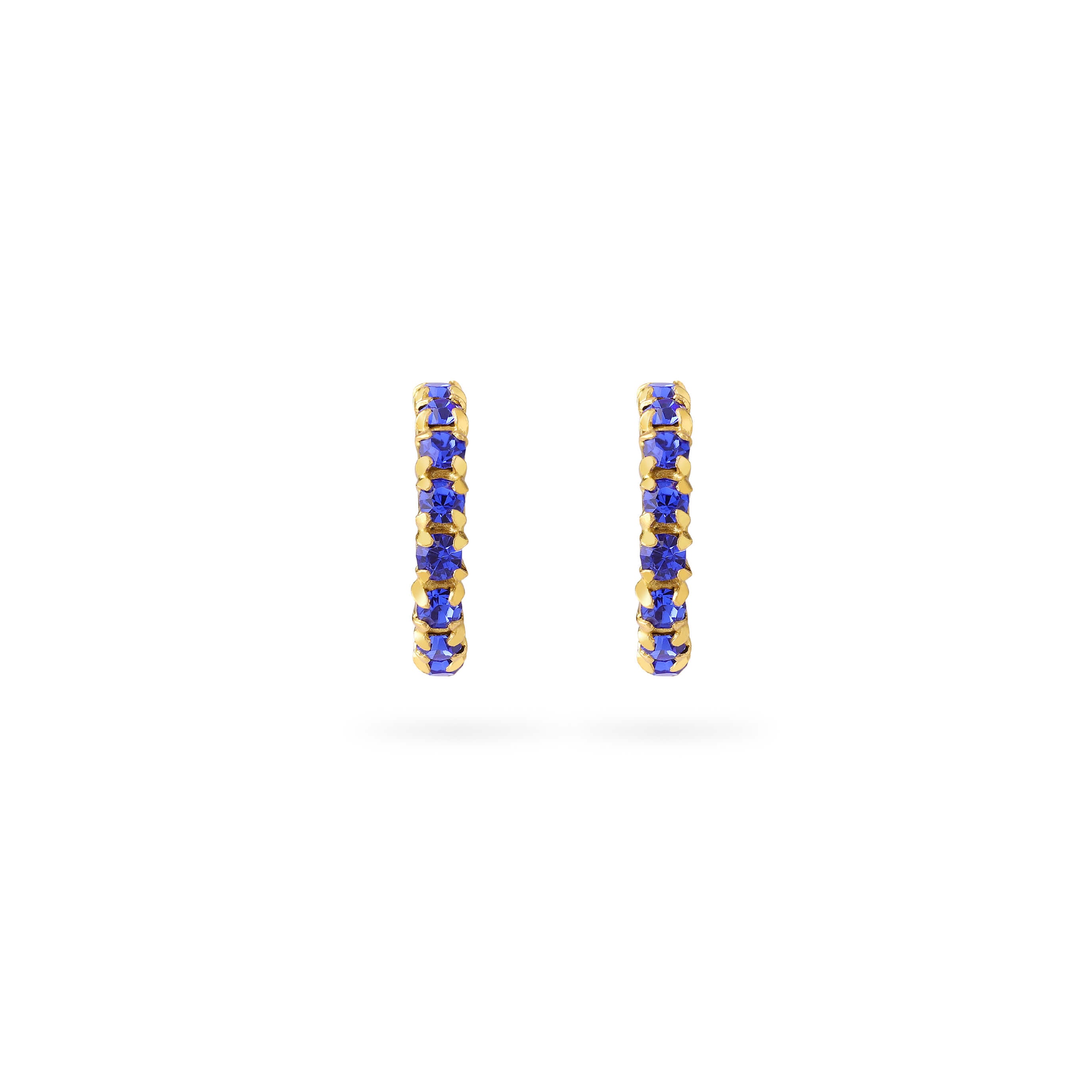 Blue Sapphire Hoop Earrings Gold Plated