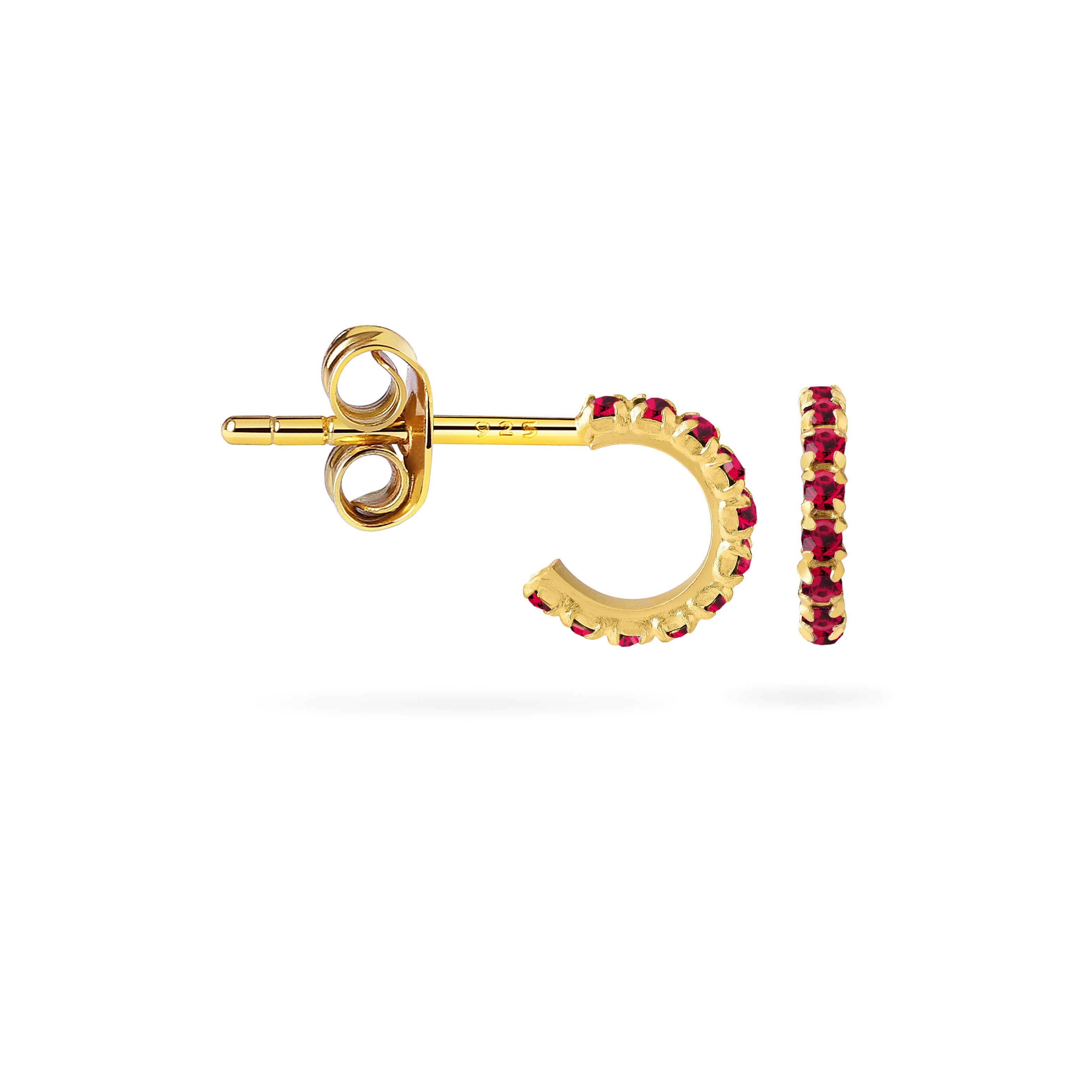 Garnet Hoop Earrings Gold Plated