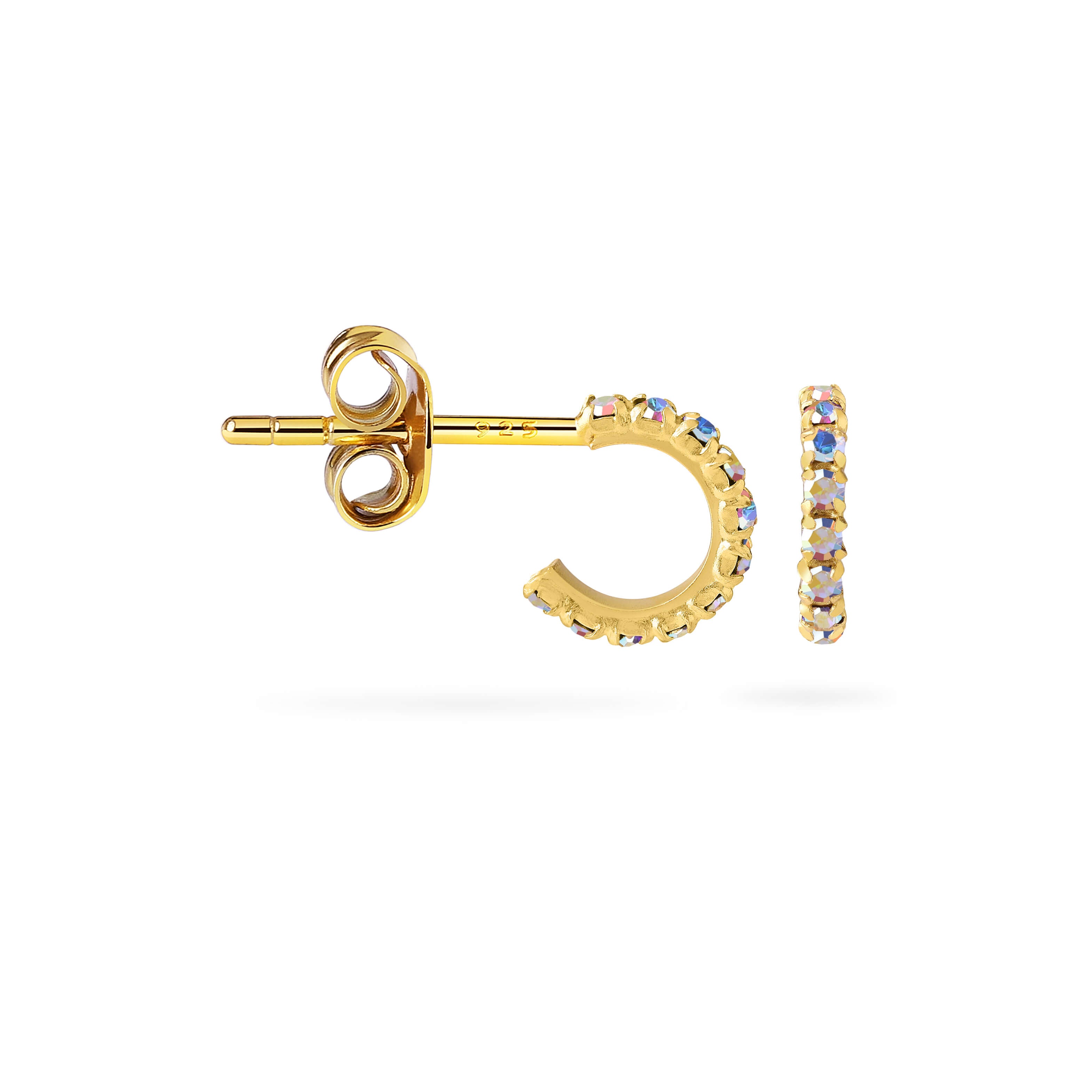 Rainbow Moonstone Hoop Earrings Gold Plated