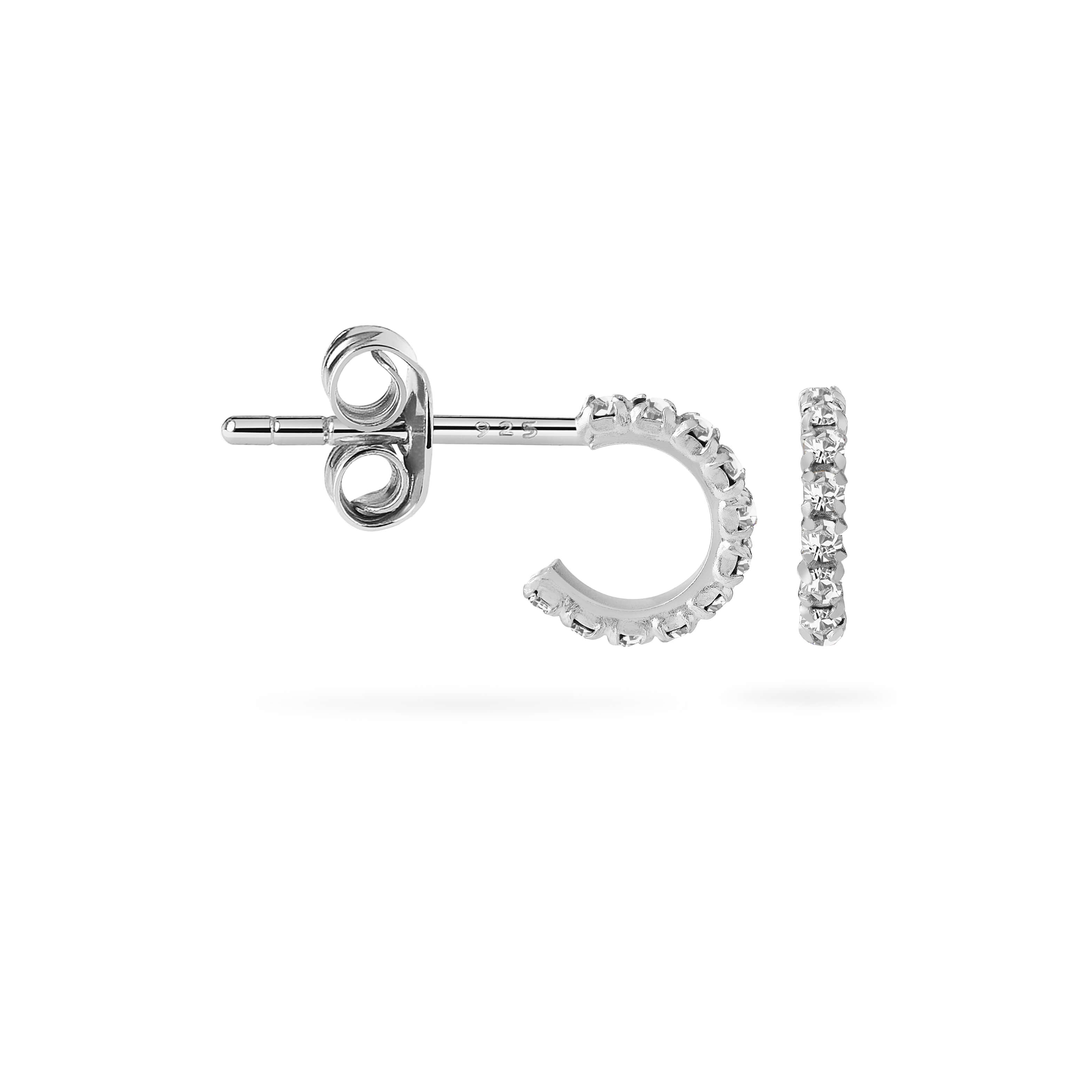 Crystal Stud Hoop Earrings 925 Sliver