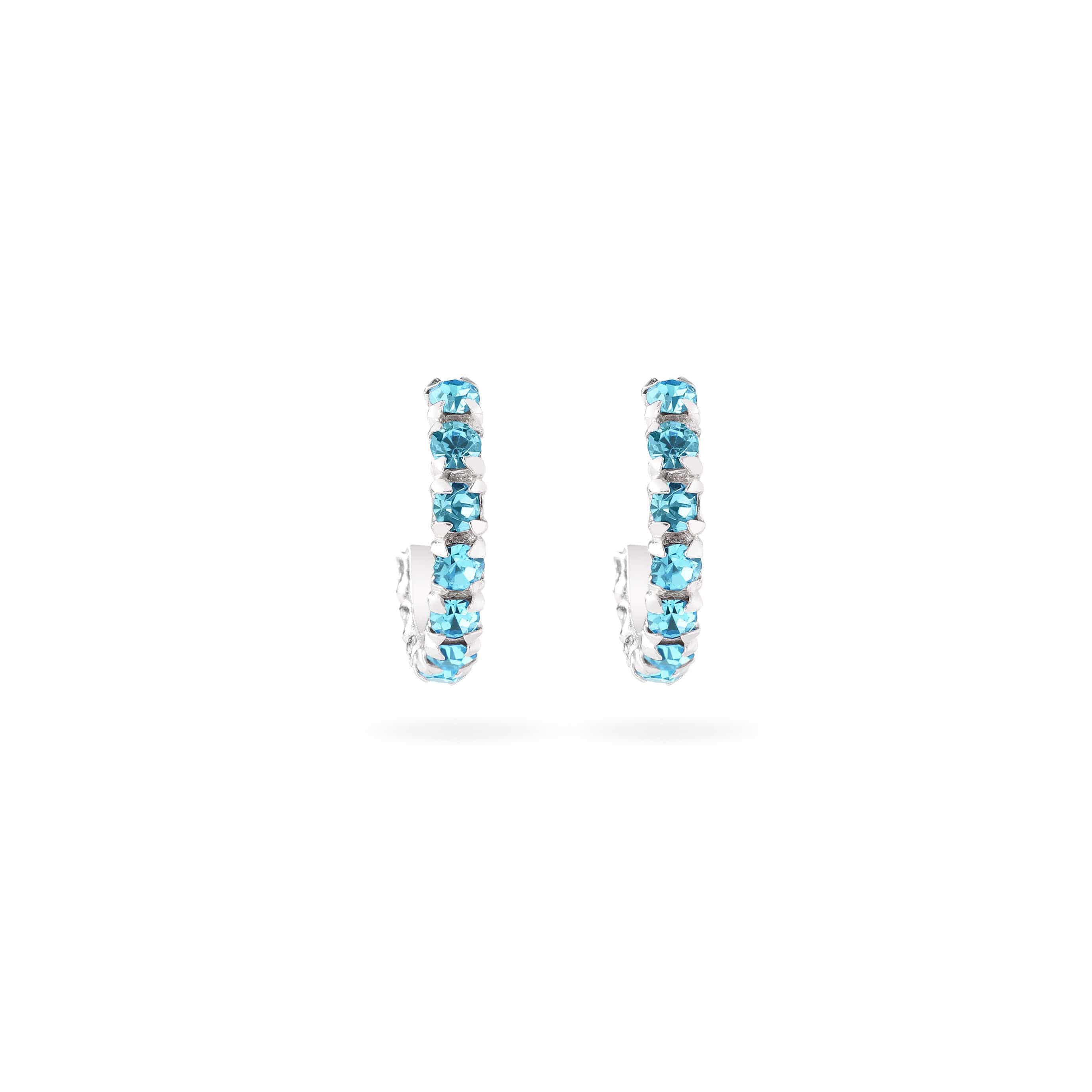 front view Aquamarine Stud Hoop Earrings 925 Sliver, aquamarijn oorbel zilver