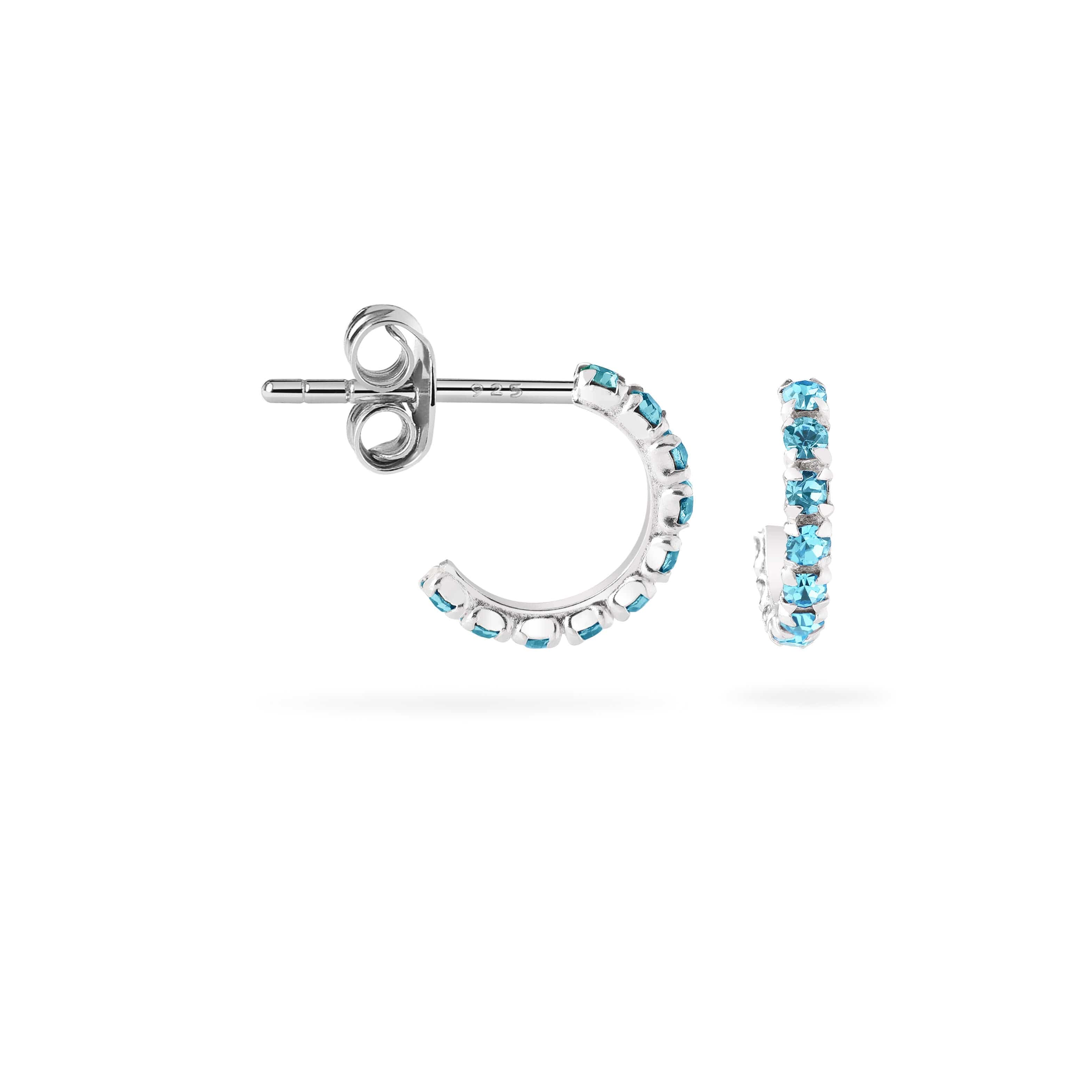 side view Aquamarine Stud Hoop Earrings 925 Sliver, aquamarijn oorbel zilver