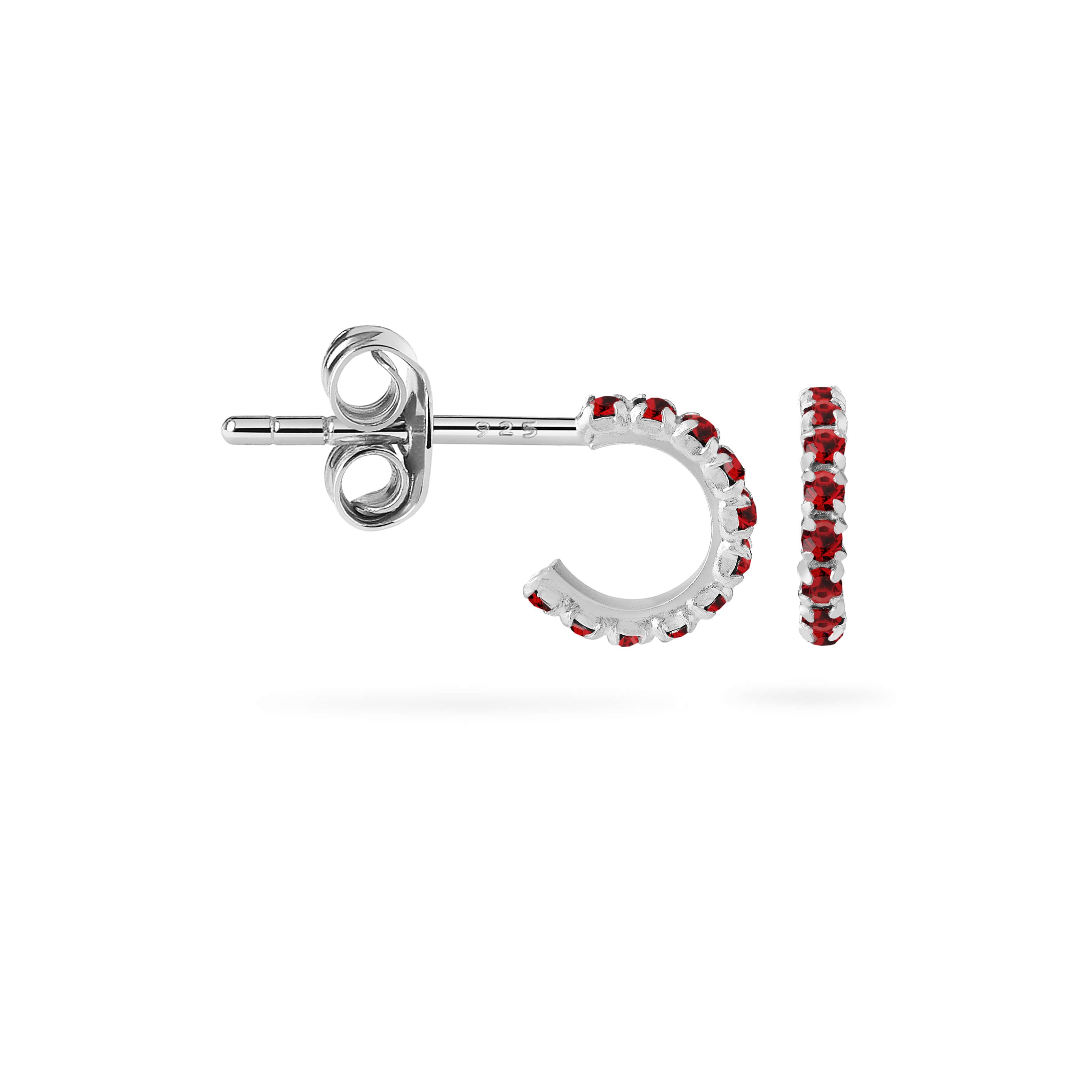 Siam Ruby Stud Hoop Earrings 925 Sliver