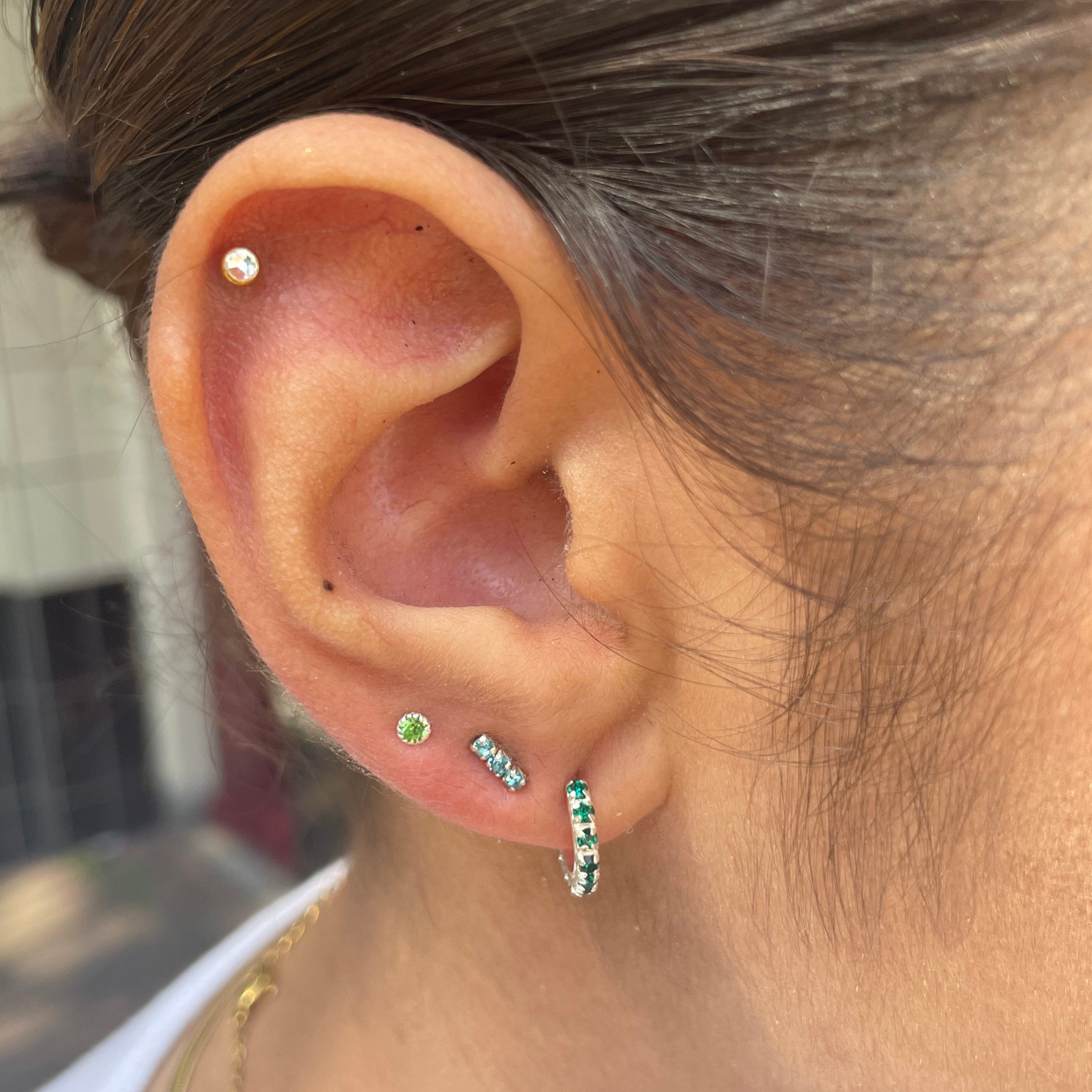 Emerald Stud Hoop Earrings 925 Sliver