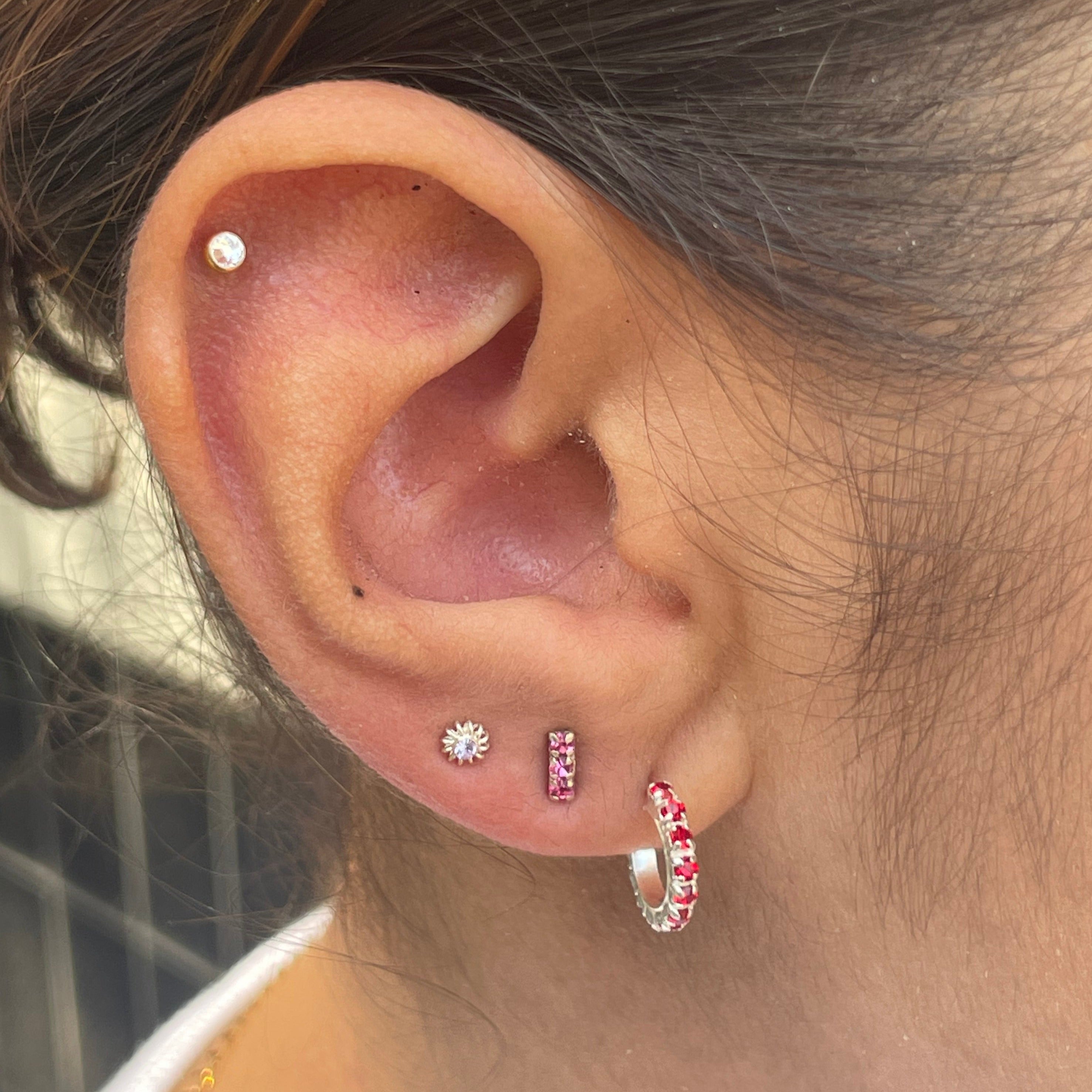Siam Ruby Stud Hoop Earrings 925 Sliver