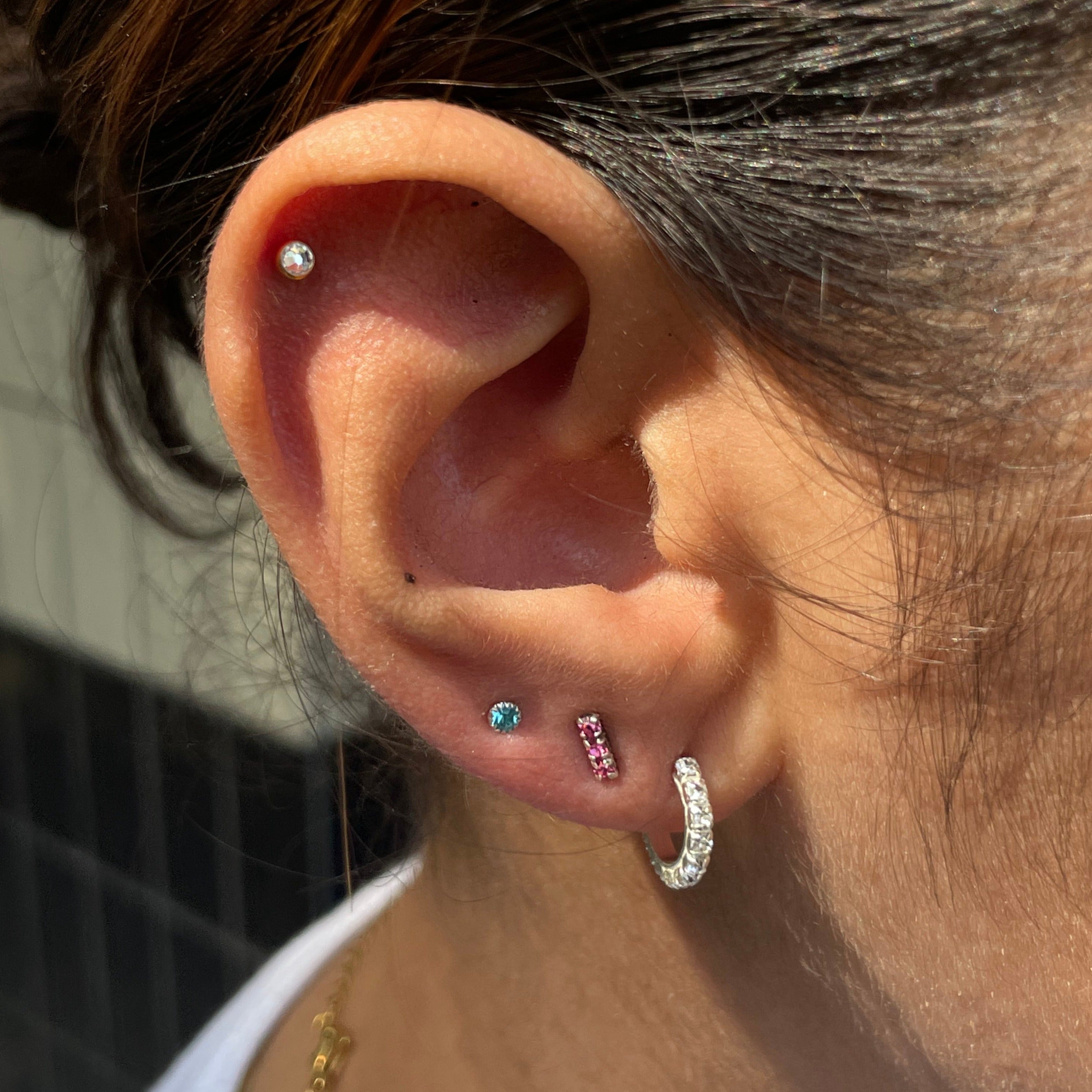 Crystal Stud Hoop Earrings 925 Sliver