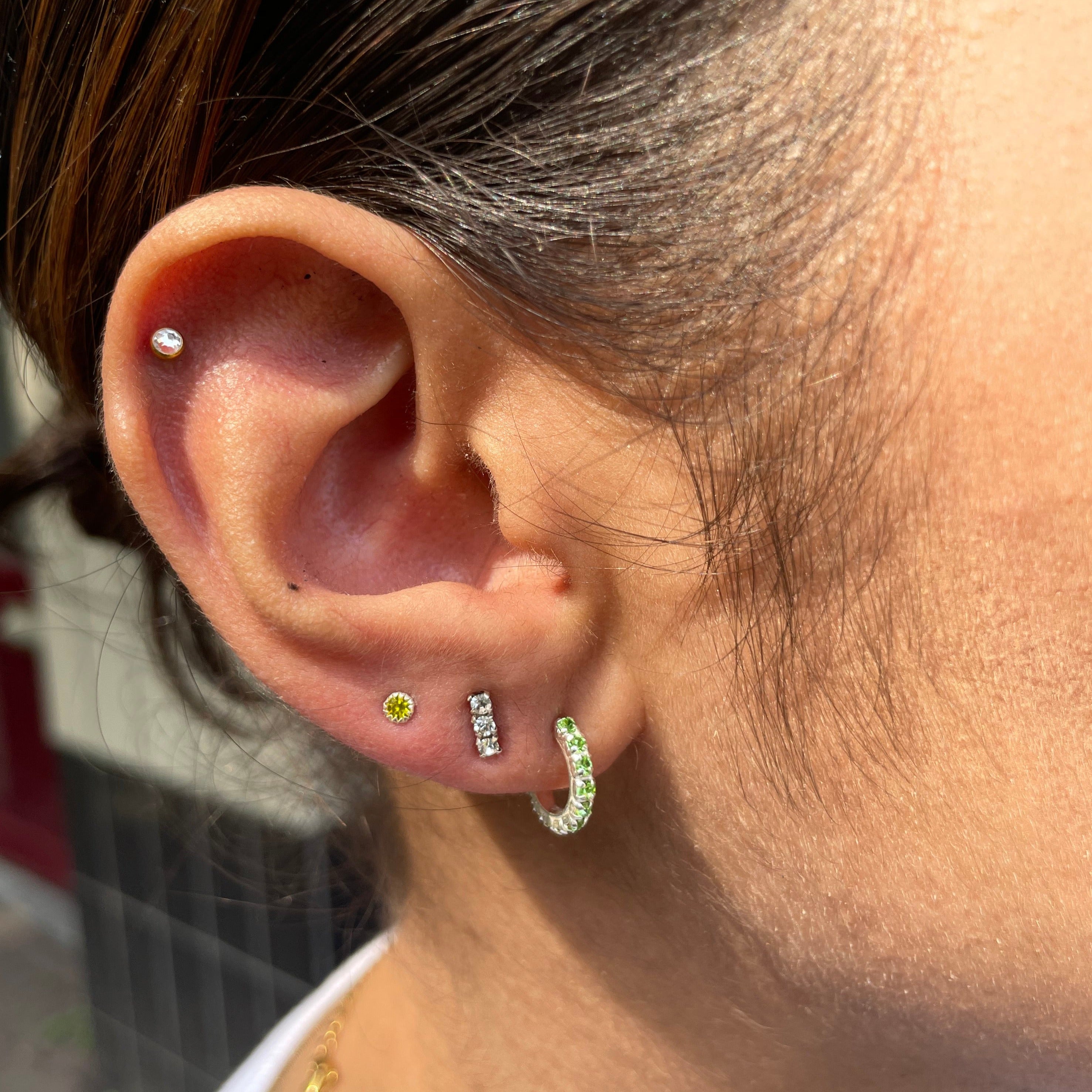 Peridot Stud Hoop Earrings 925 Sliver