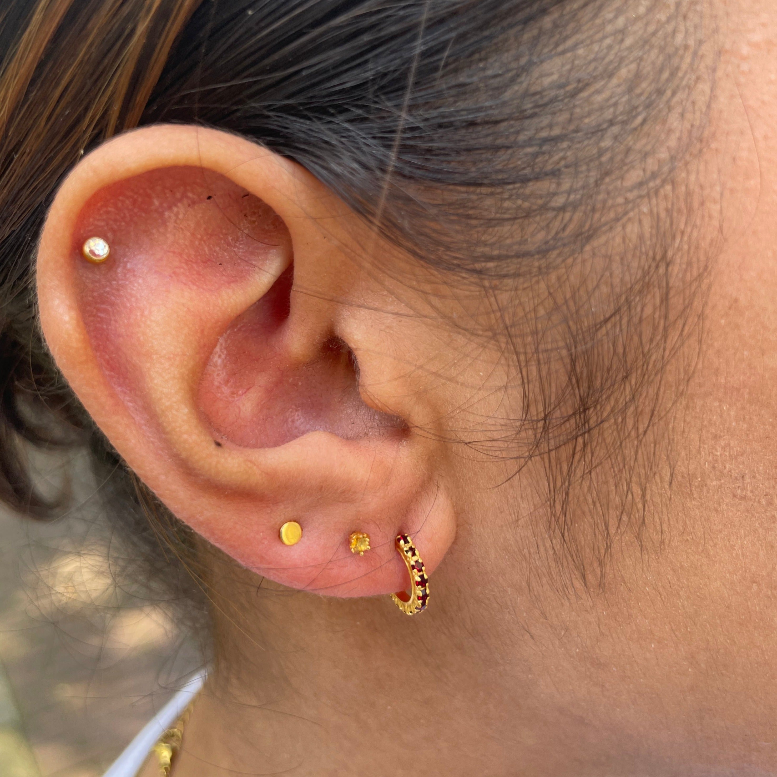Garnet Hoop Earrings Gold Plated