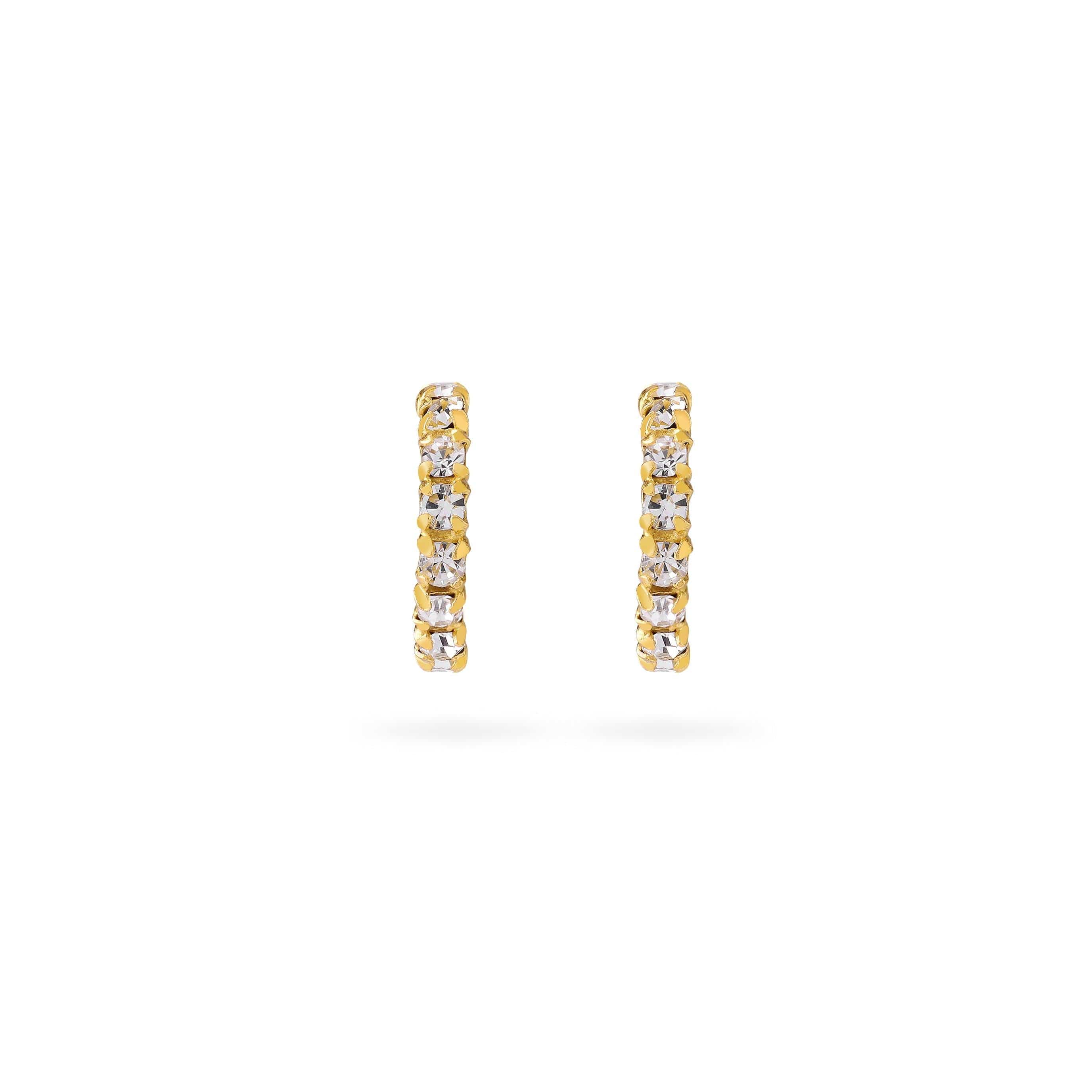 front view Gold Plated Silver Clear Crystal Hoop Earrings