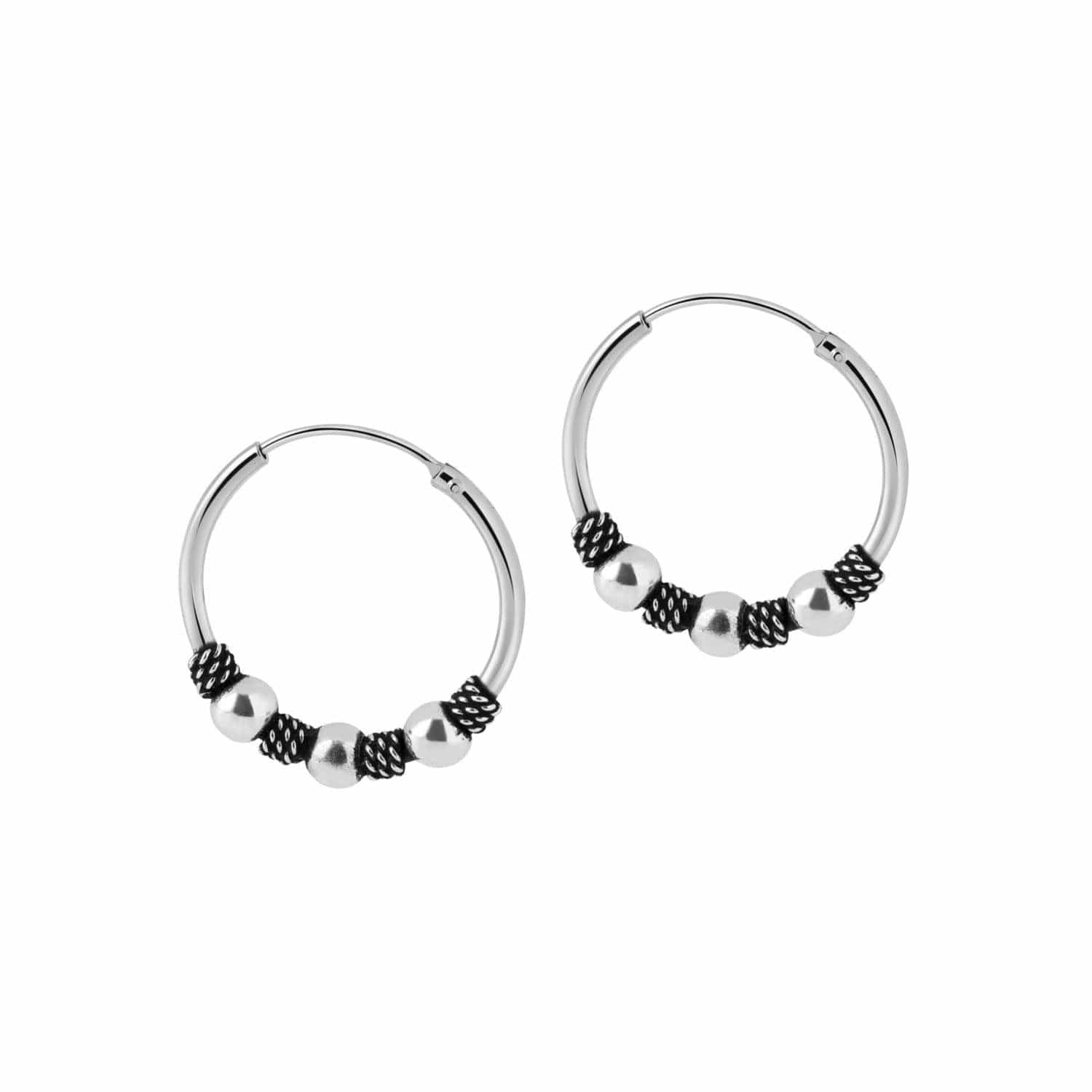 silver Bali Hoop Earrings Changgu with three balls
