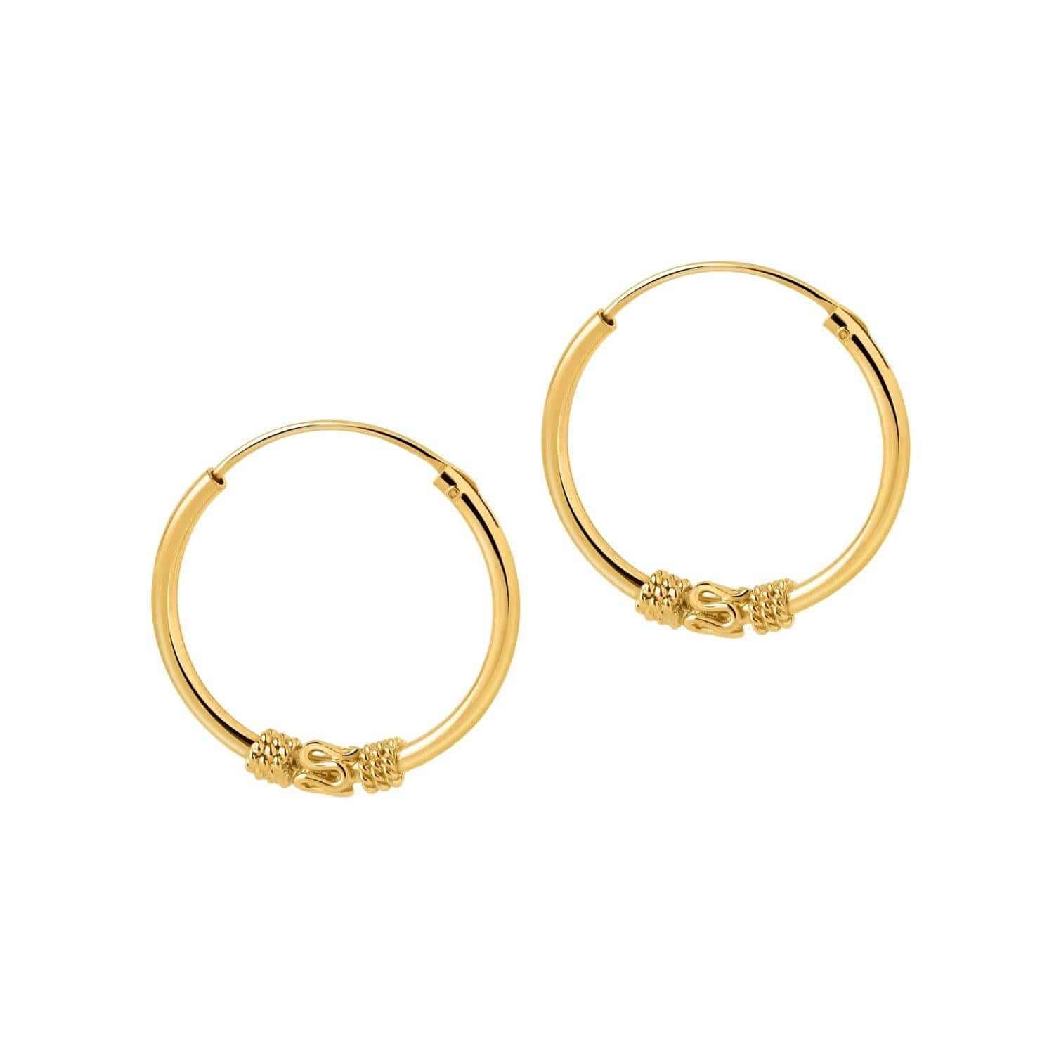 Gold plated Bali Hoop Earrings Jangan with single snake pattern