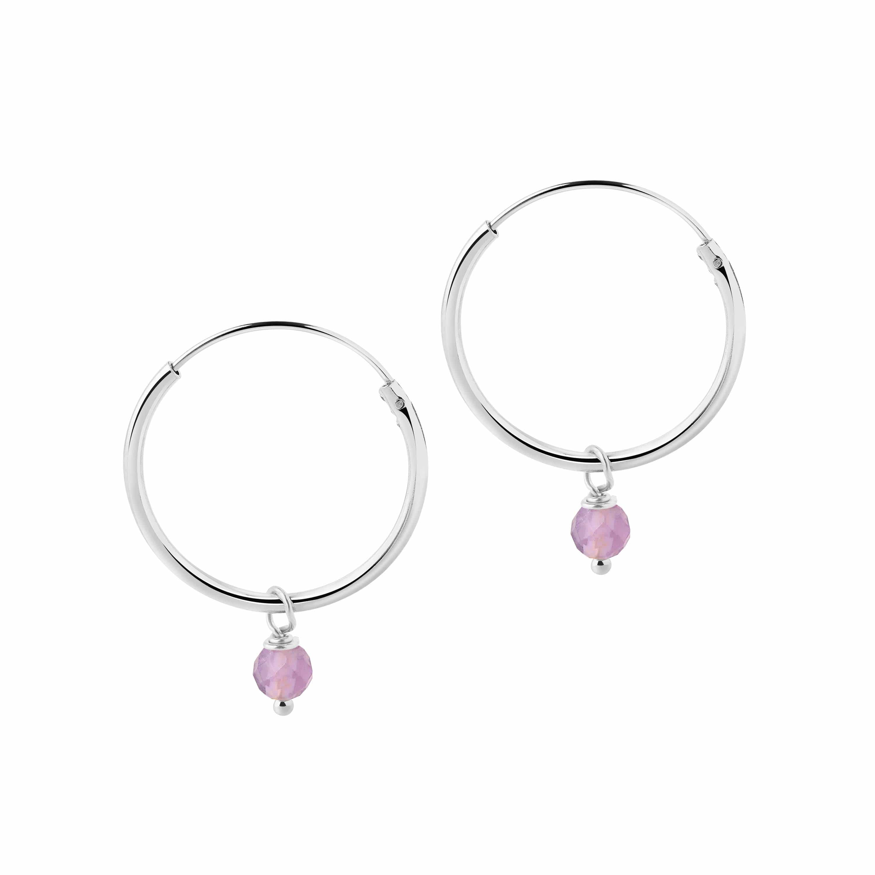 Silver Hoop Earrings with Purple Stone