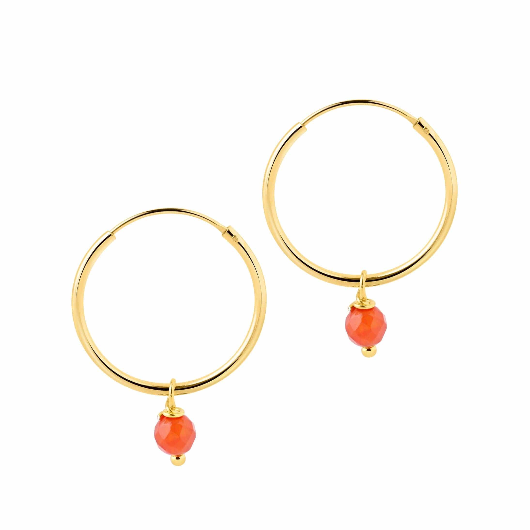 18mm Gold Plated Hoop Earrings with Red Stone