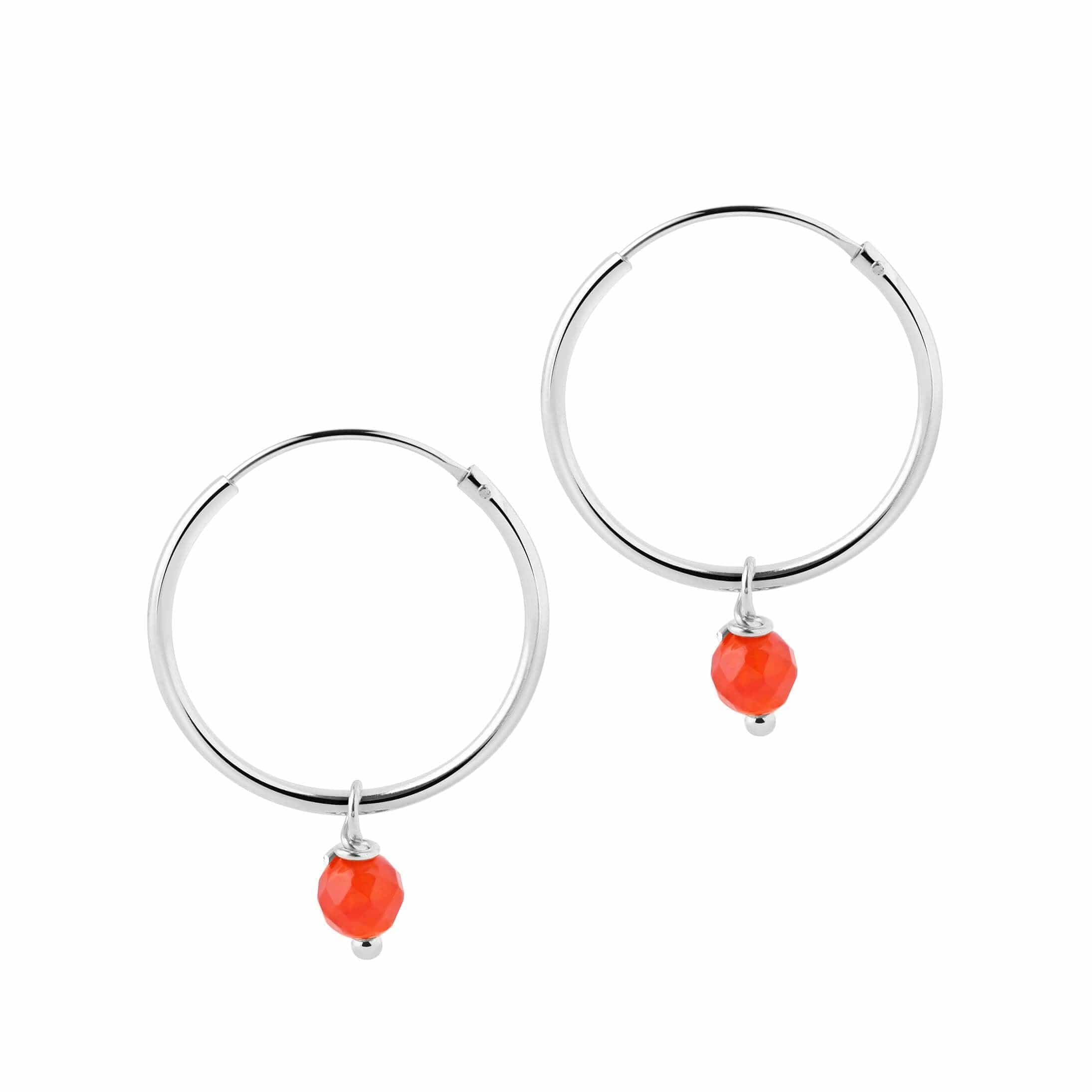 18mm Silver Hoop Earrings with Red Stone