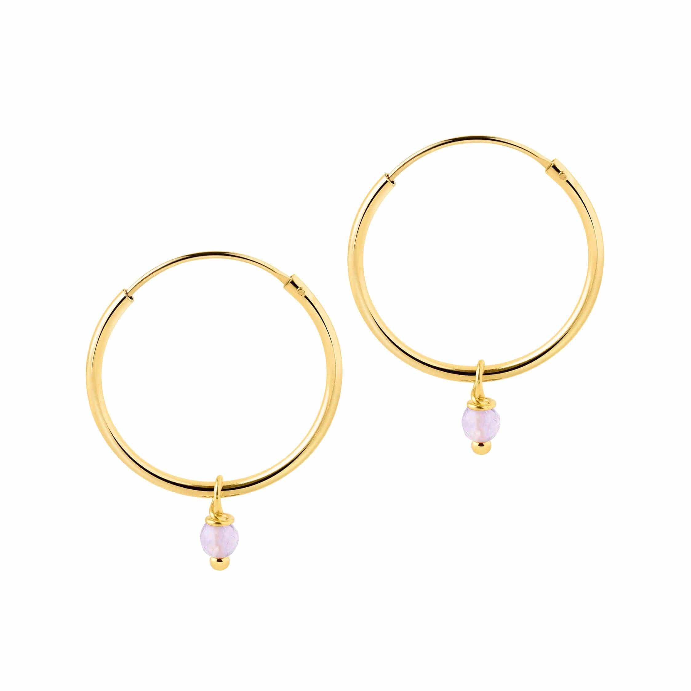 18mm gold Plated Hoop Earrings with Purple Stone