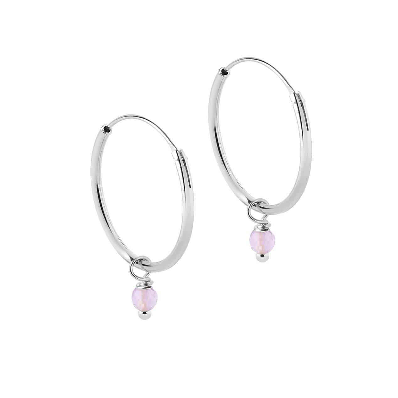 side view Silver Hoop Earrings with Purple Stone