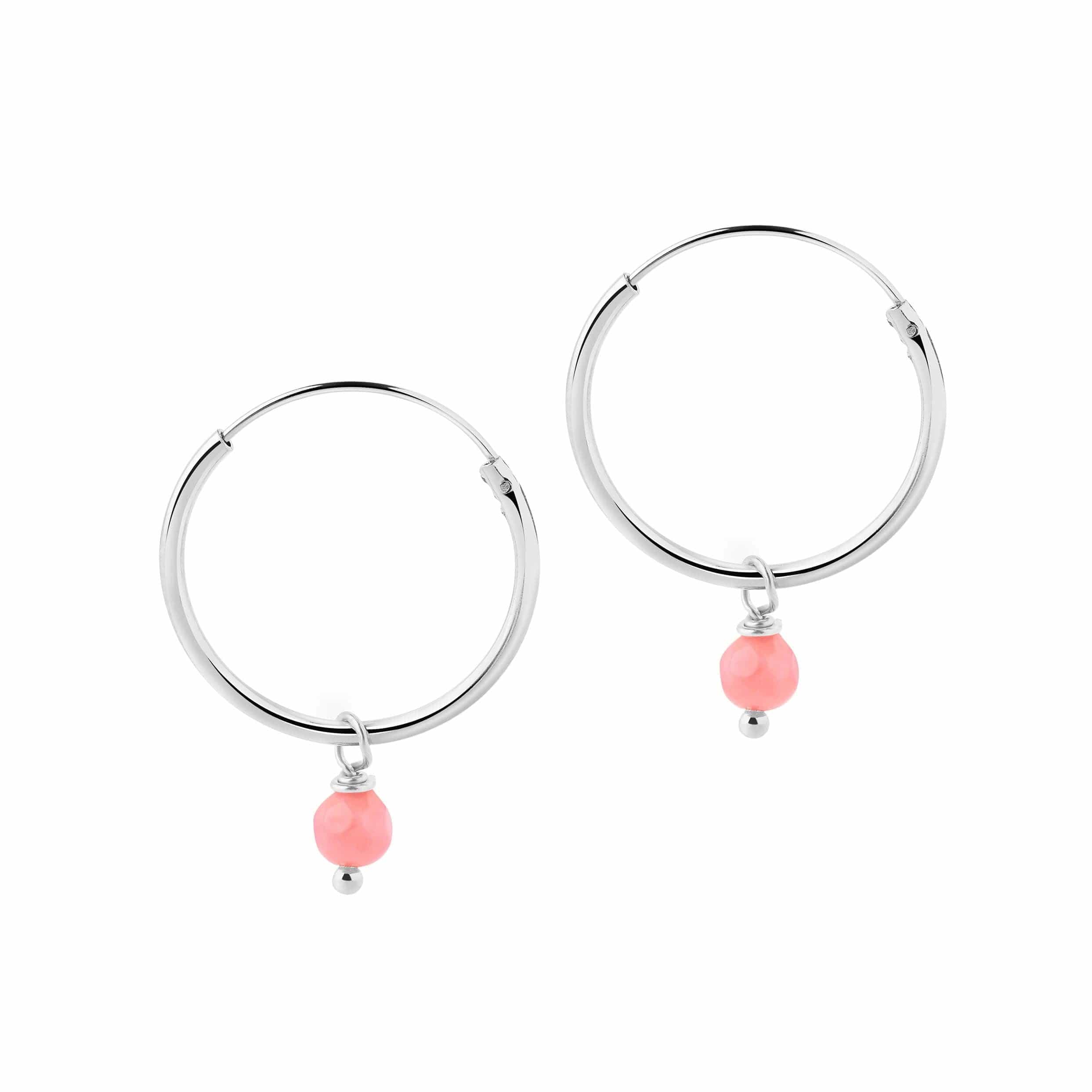  Silver Hoop Earrings with Pink Stone