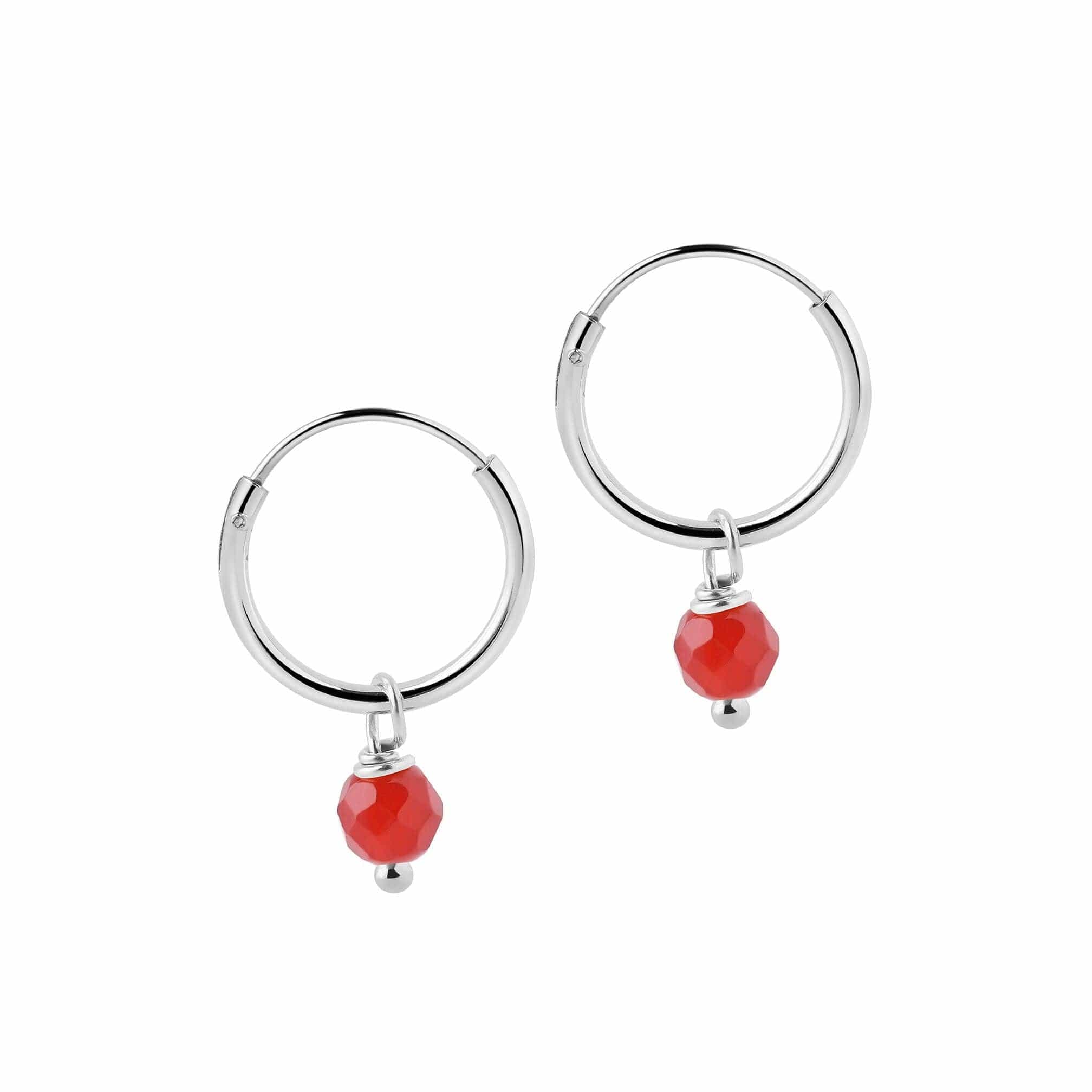 12mm Silver Hoop Earrings with Red Stone