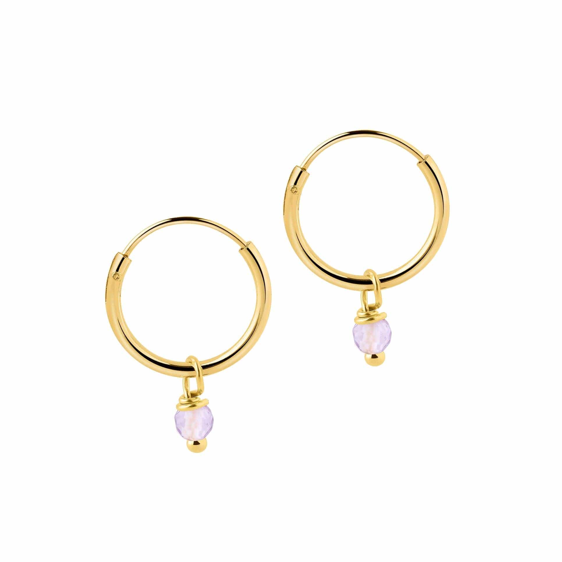 12mm Gold plated Hoop Earrings with Purple Stone