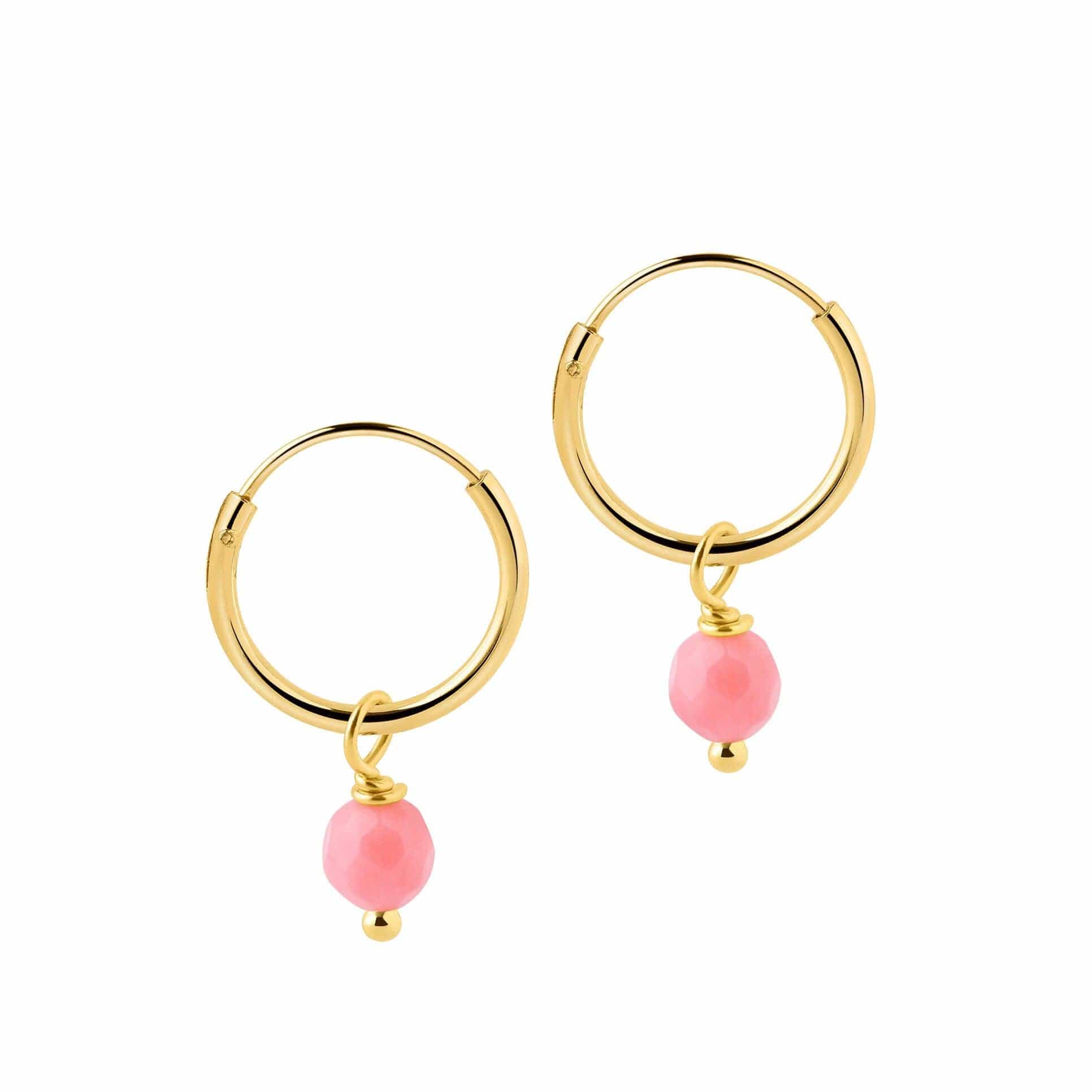 Small gold plated Hoop Earrings with Pink Stone