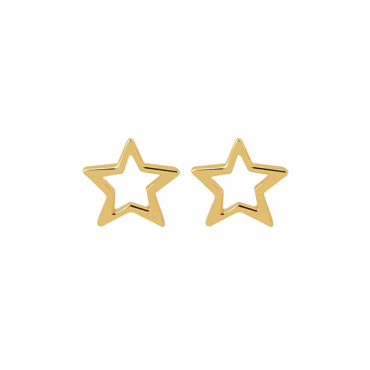 front view gold plated open star stud earring