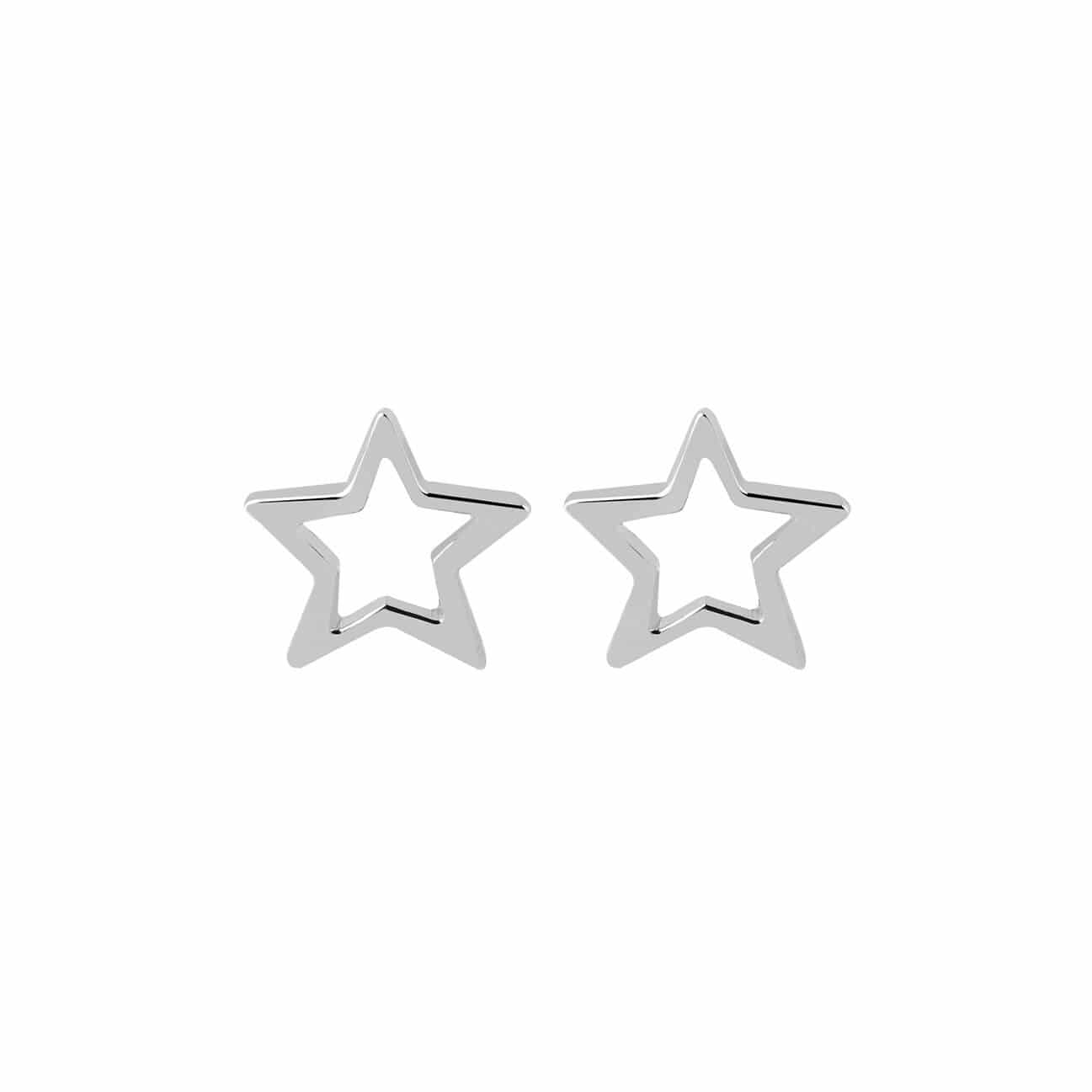 front view silver open star stud earring
