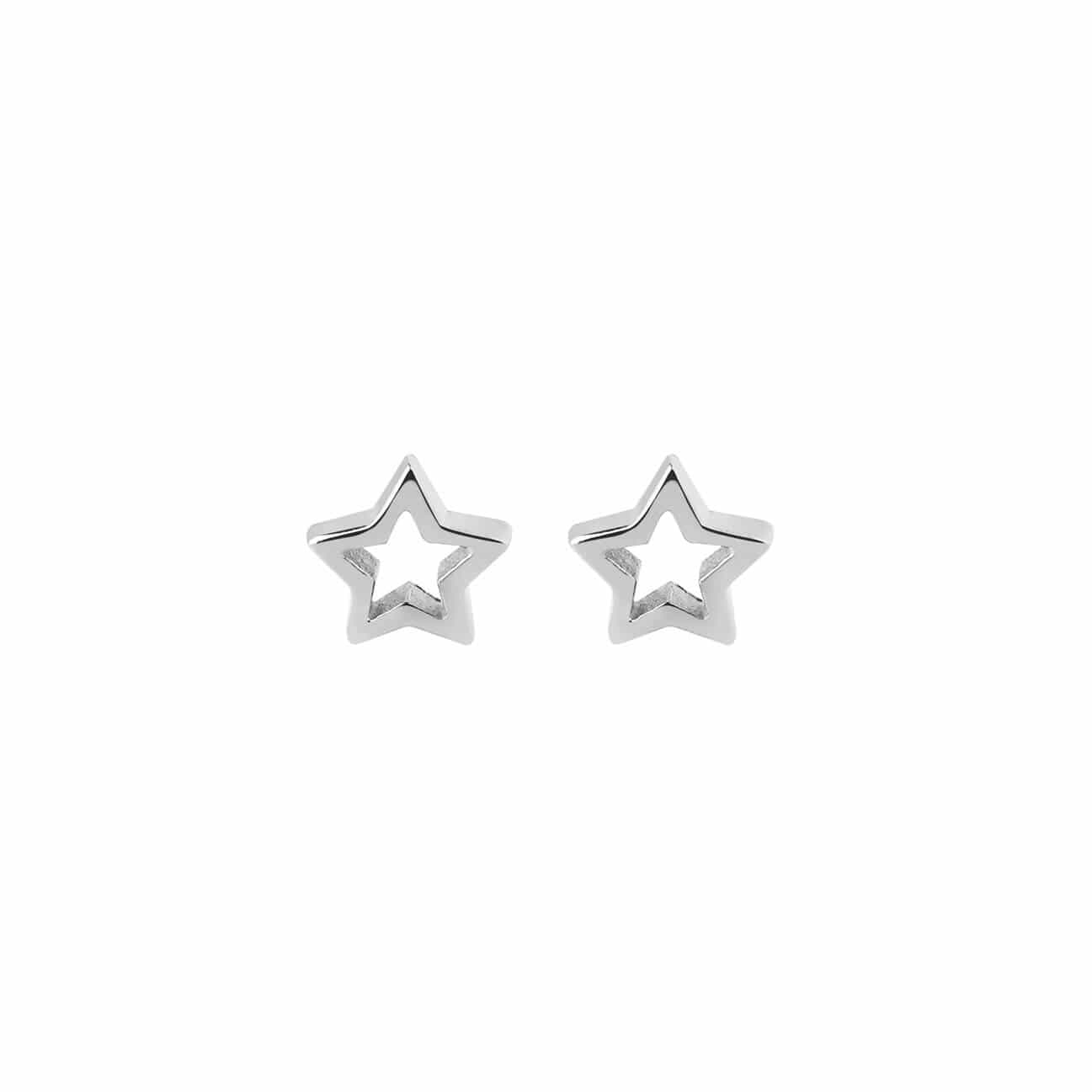 front view small open star ear stud silver