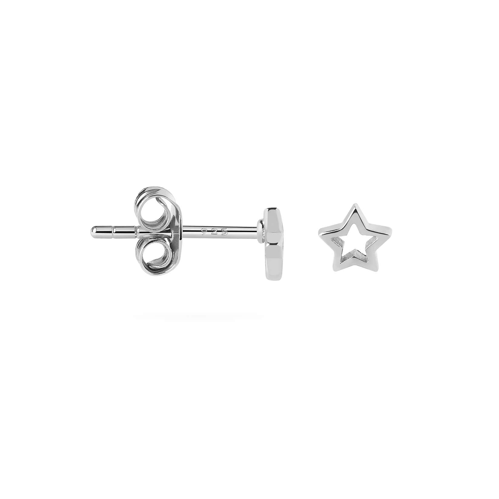 side view small open star ear stud silver