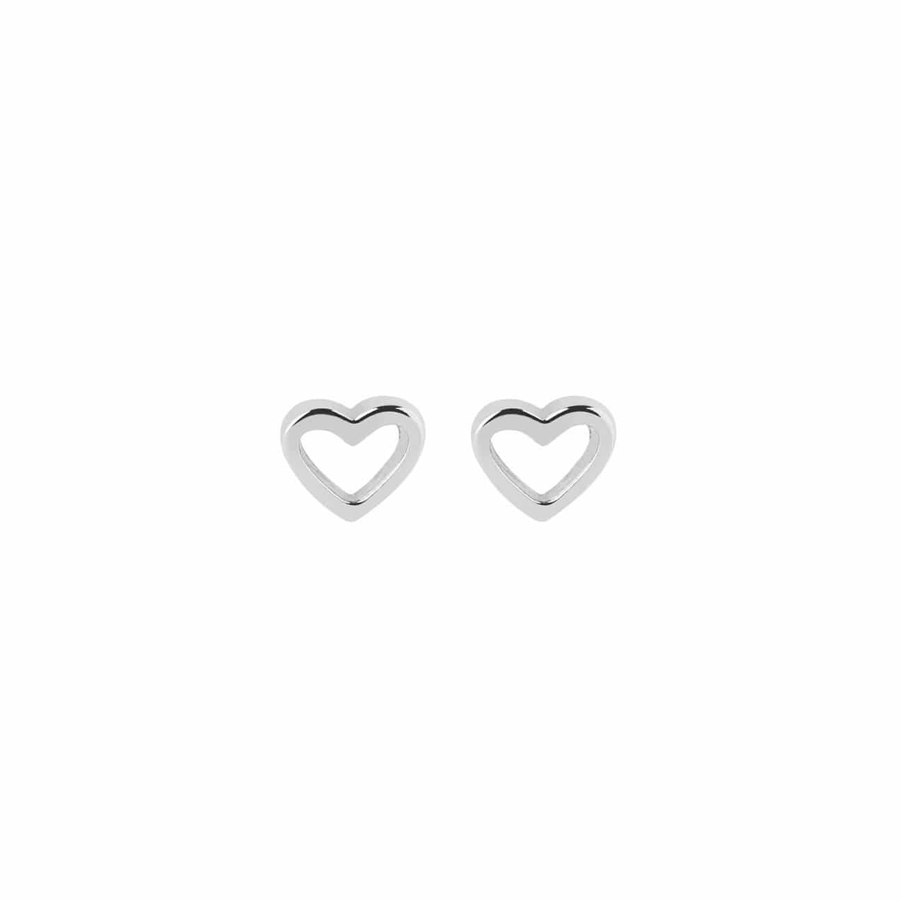 front view open heart ear stud silver