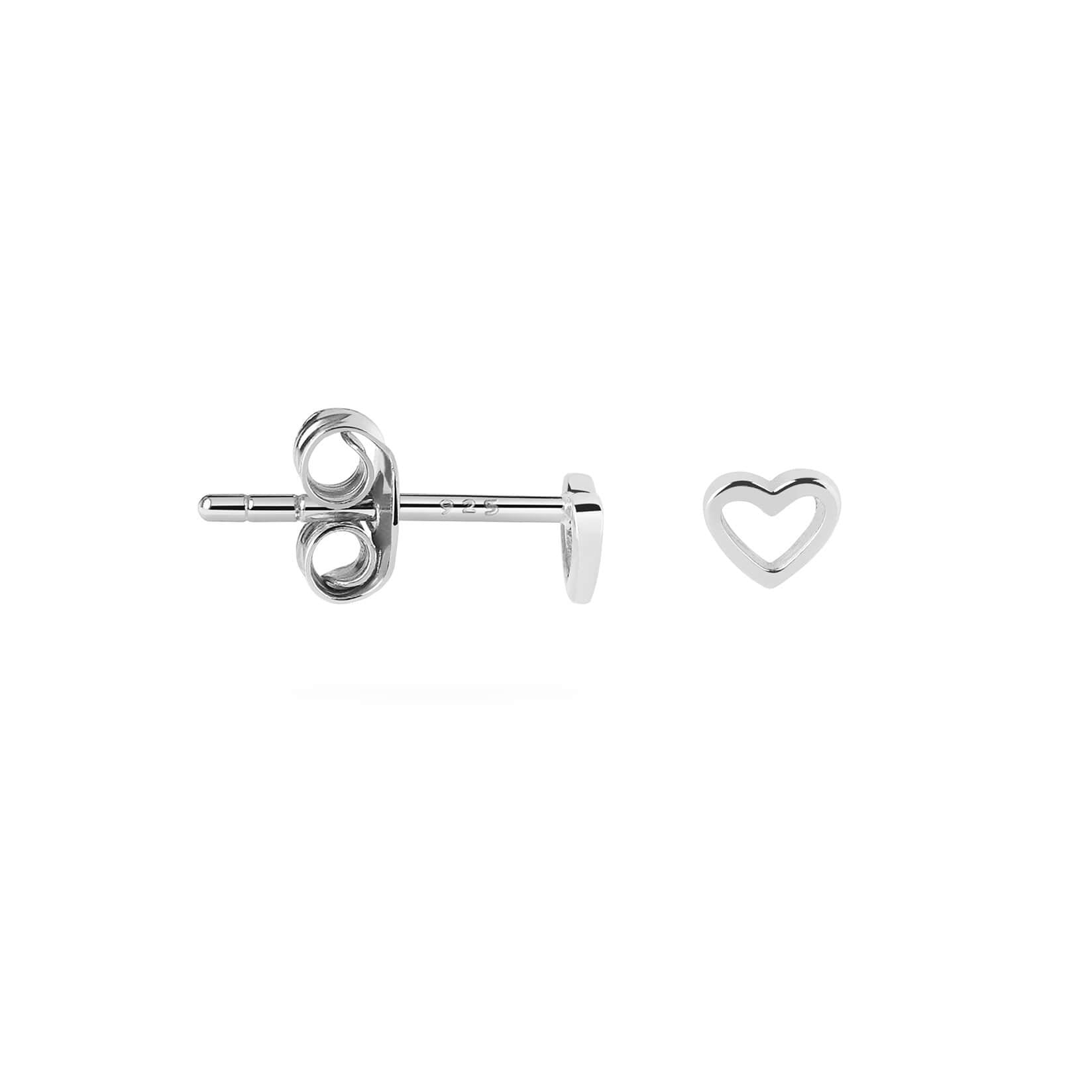 side view open heart ear stud silver