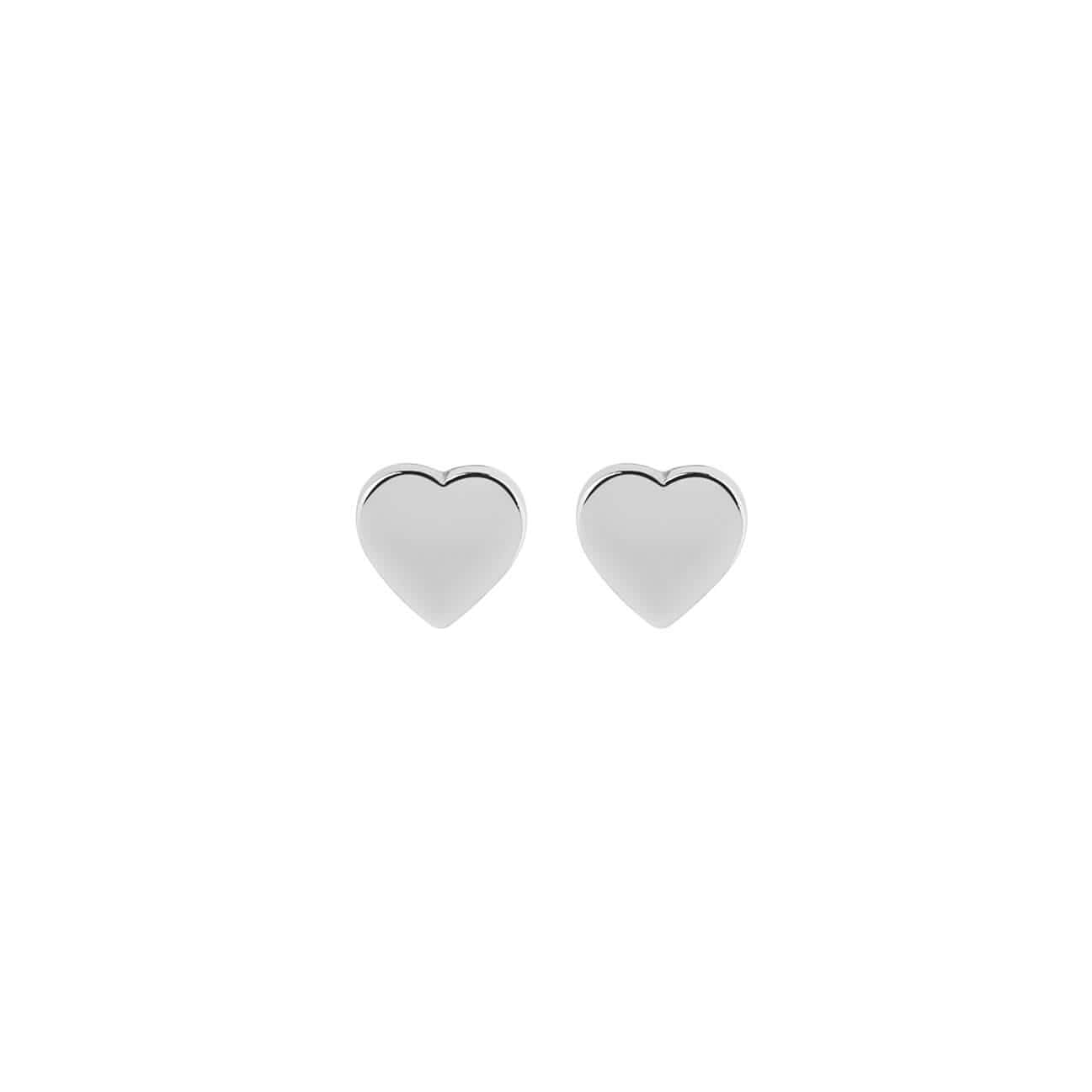 front view flat heart ear stud silver