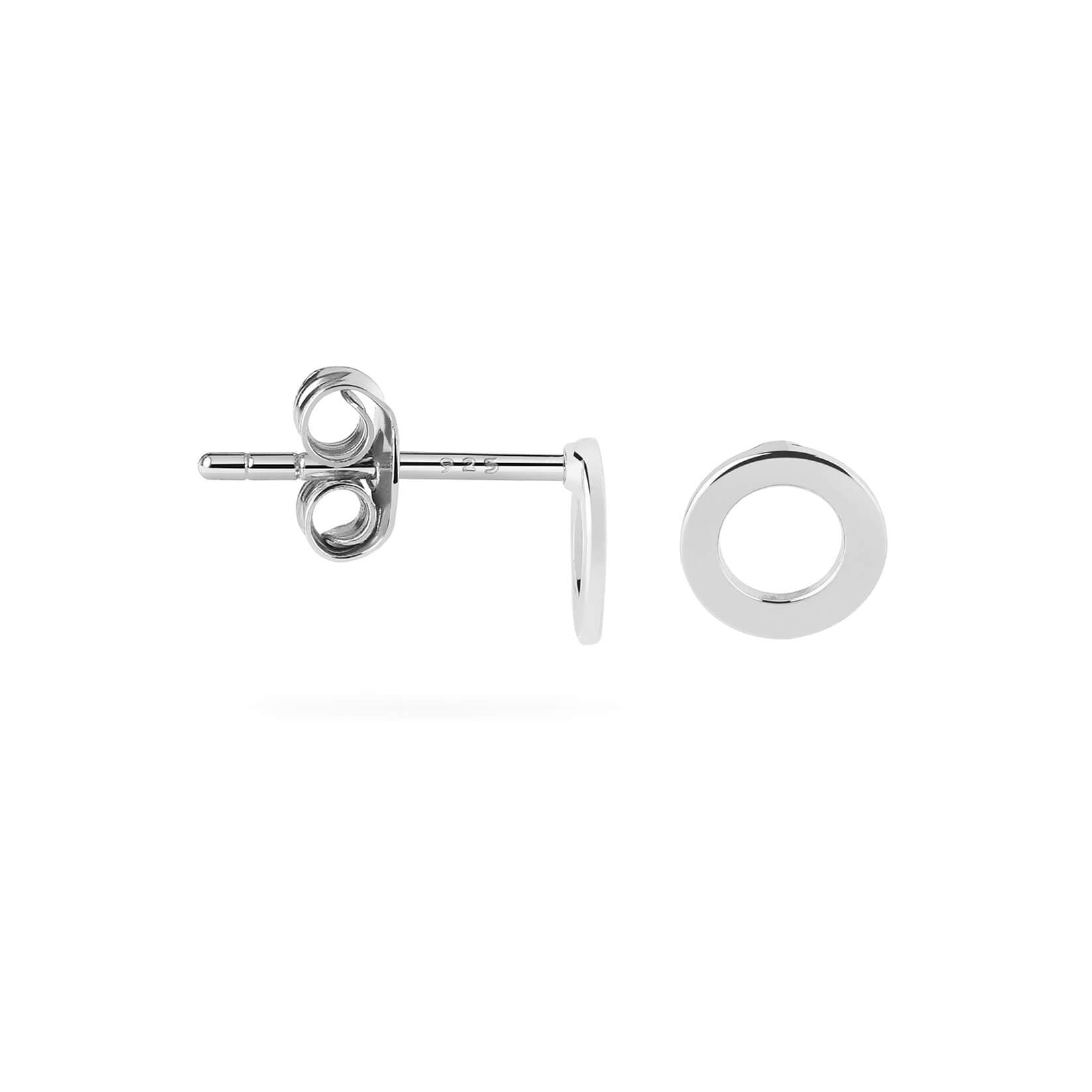 side view open circle stud earrings silver