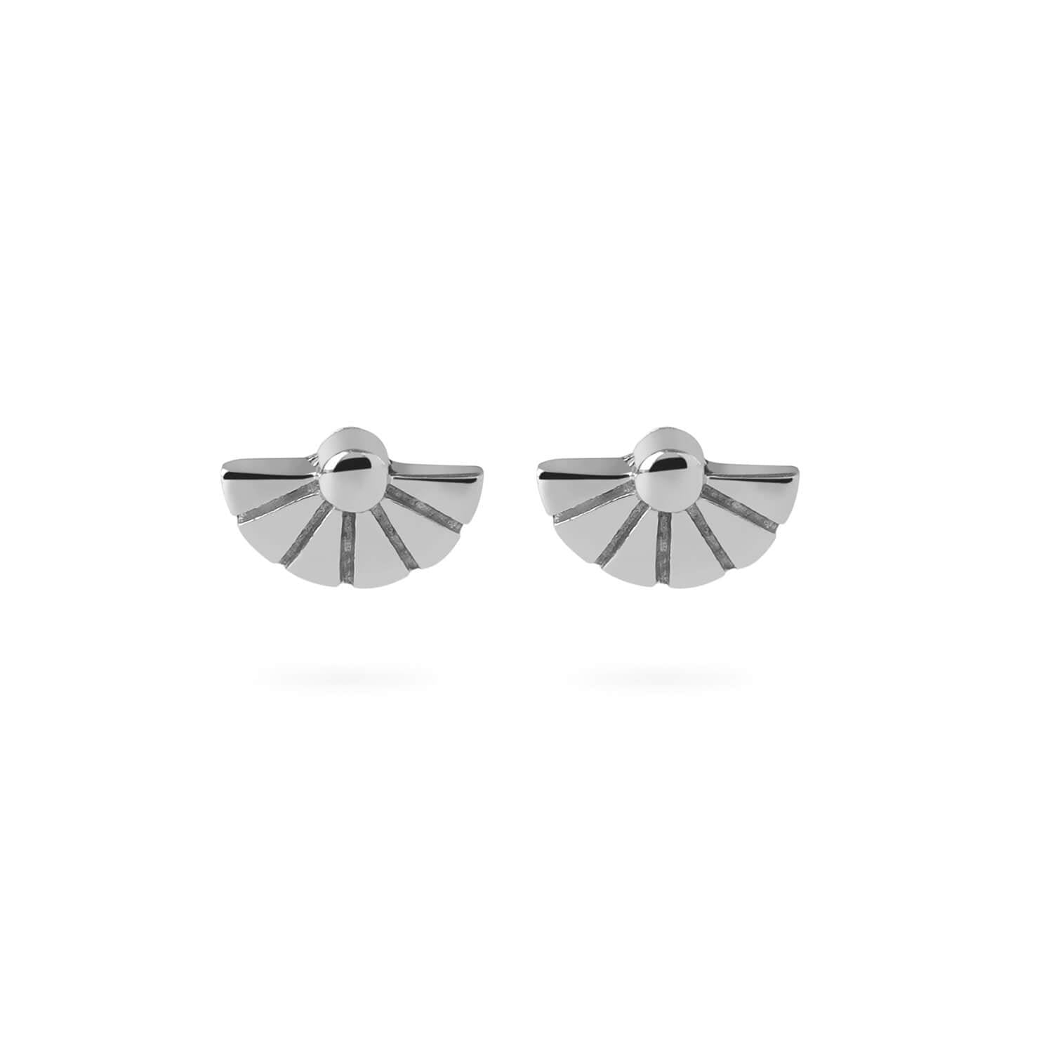 front view silver fan stud earring