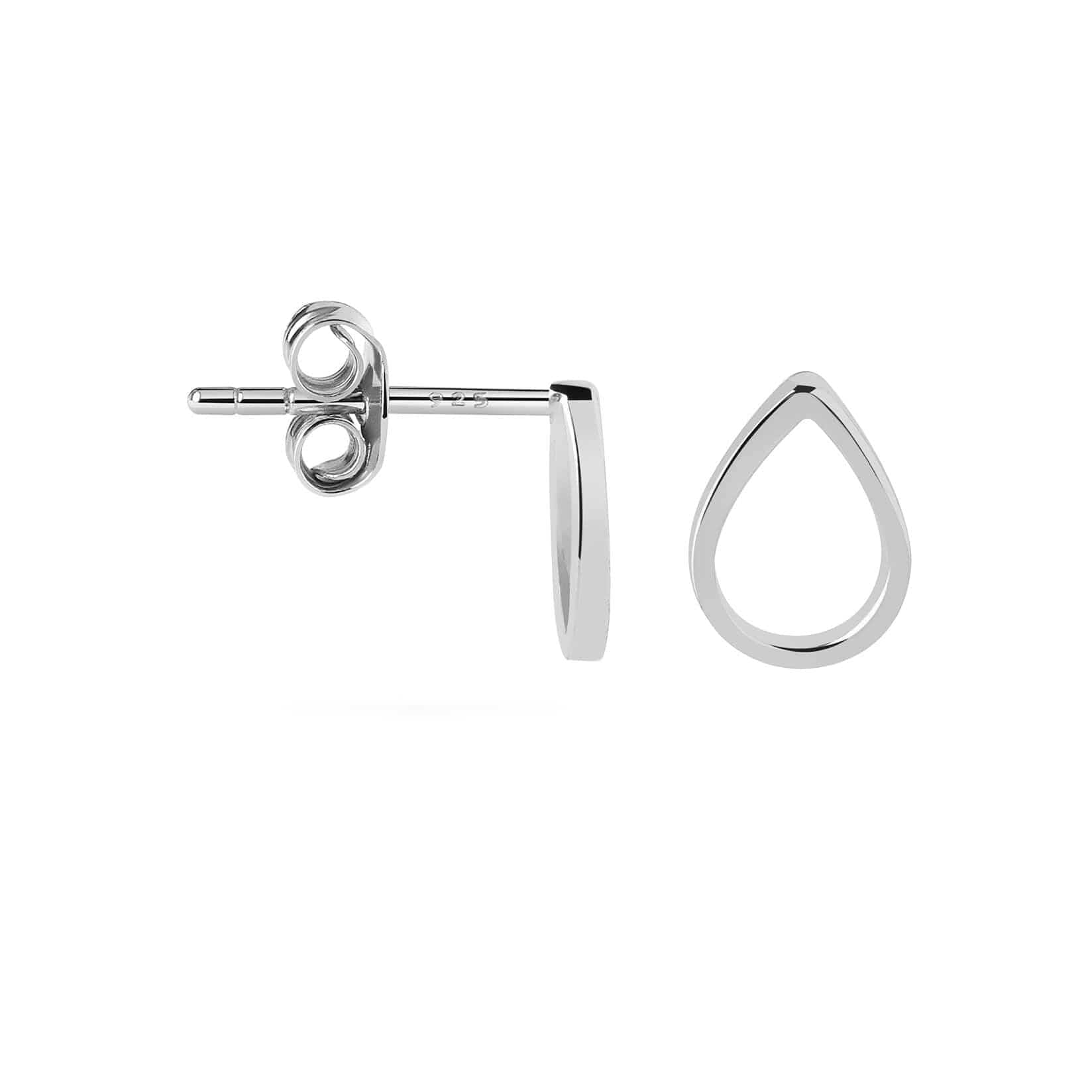 side view silver droplet stud earring