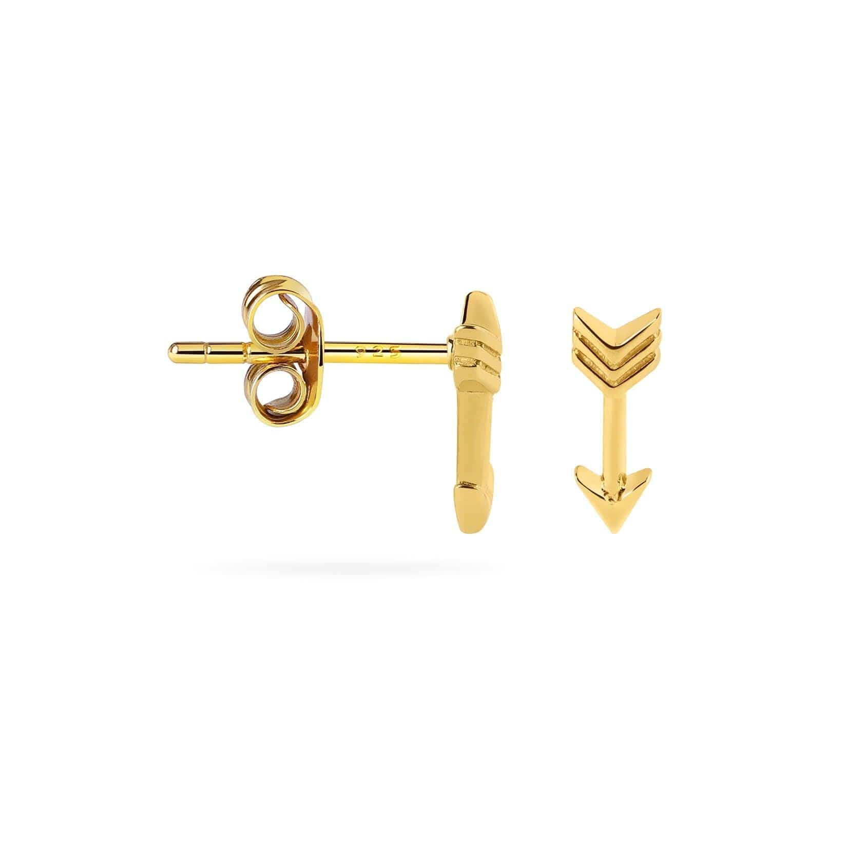 side view Gold plated Arrow Stud Earrings