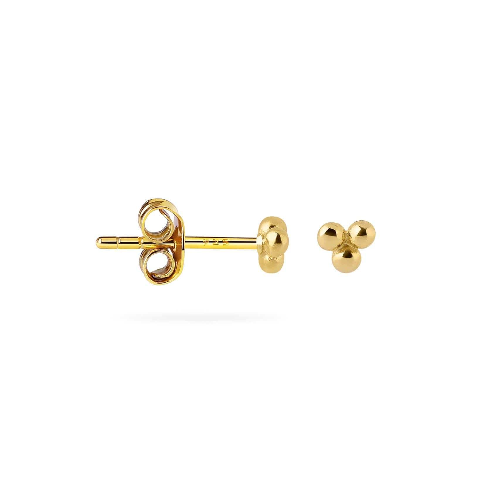 side view gold plated Triple Stud Earrings