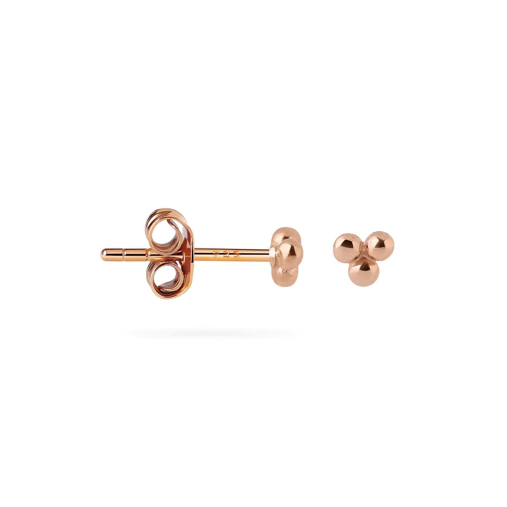 side view rose gold plated Triple Stud Earrings