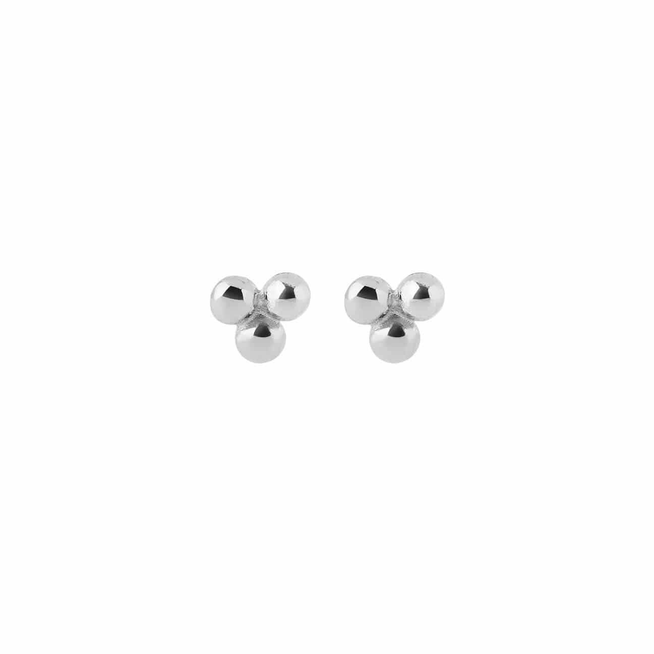 front view Silver Triple Stud Earrings