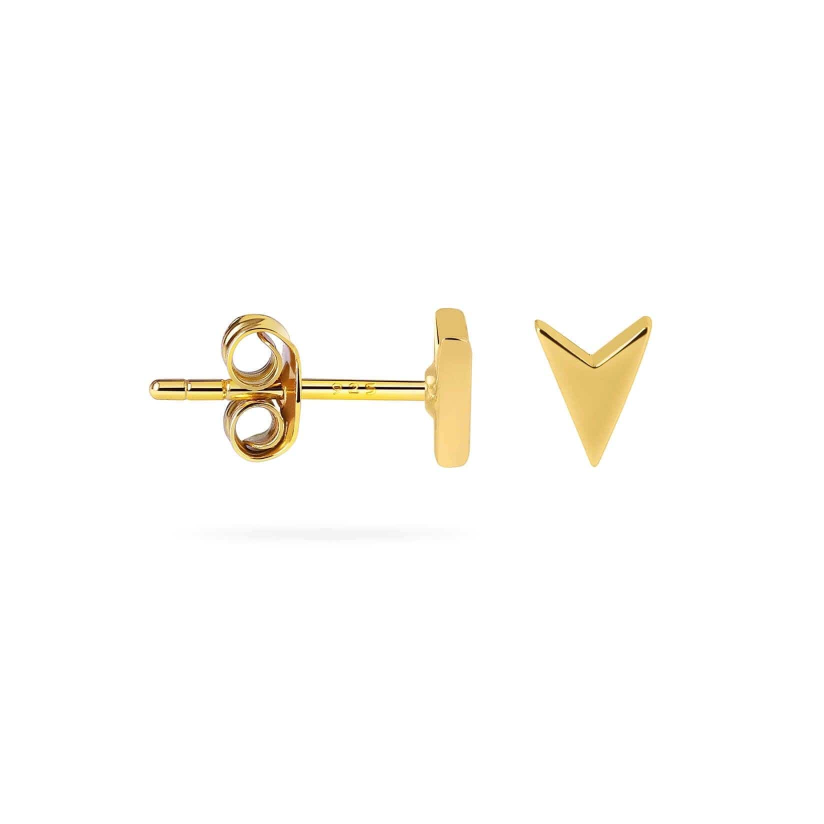 side view Gold plated Arrow-head Stud Earrings