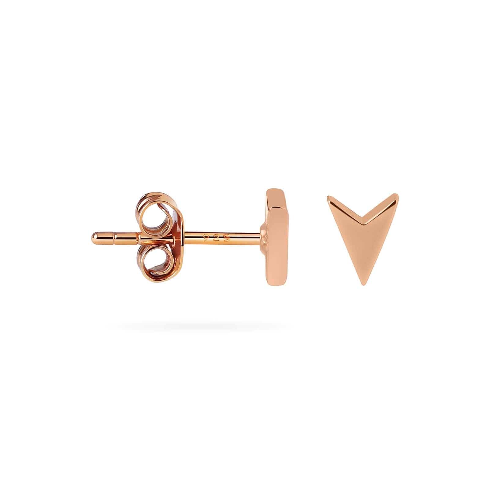 side view Rose Gold plated Arrow-head Stud Earrings