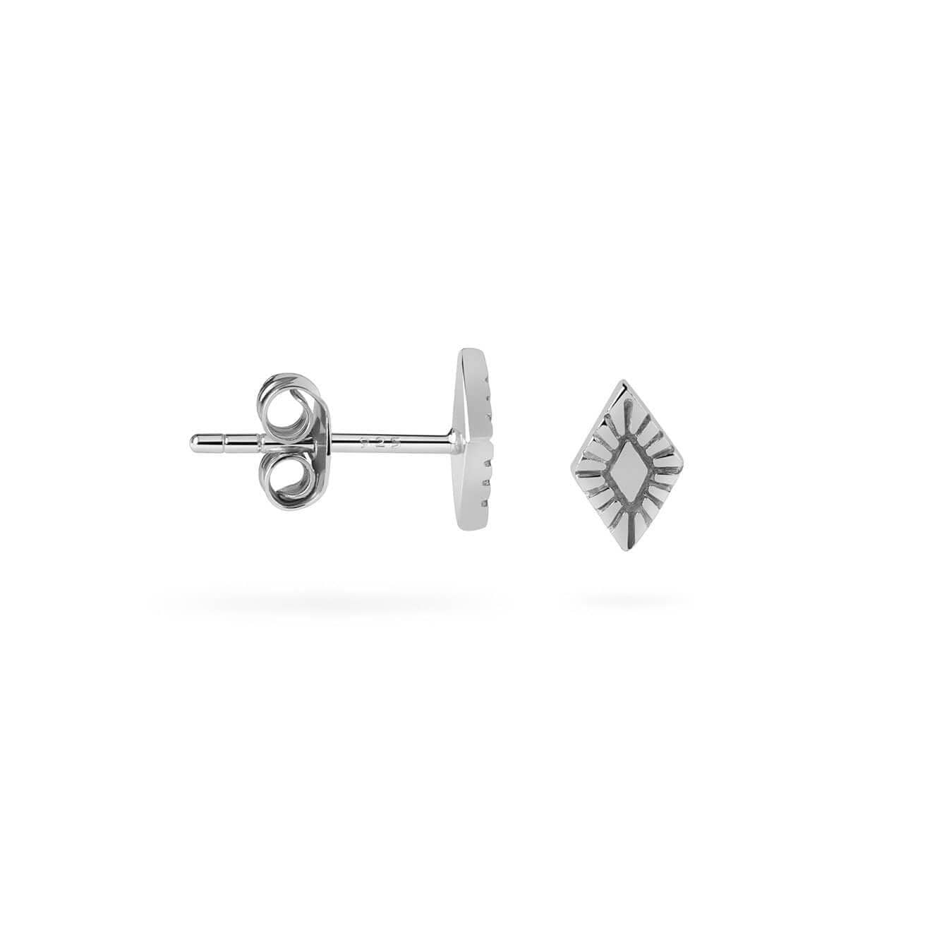 side view silver rhombus stud earring