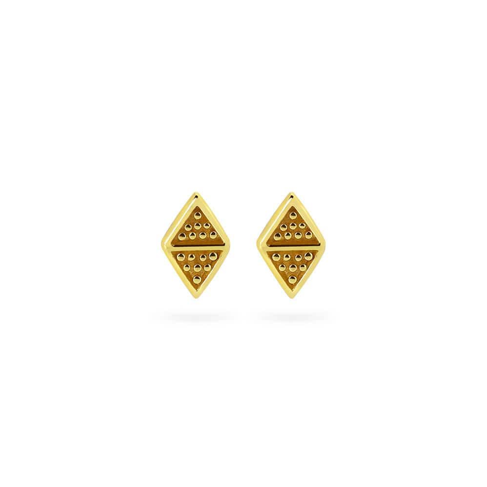 front view gold plated rhombus ball patern stud earrings